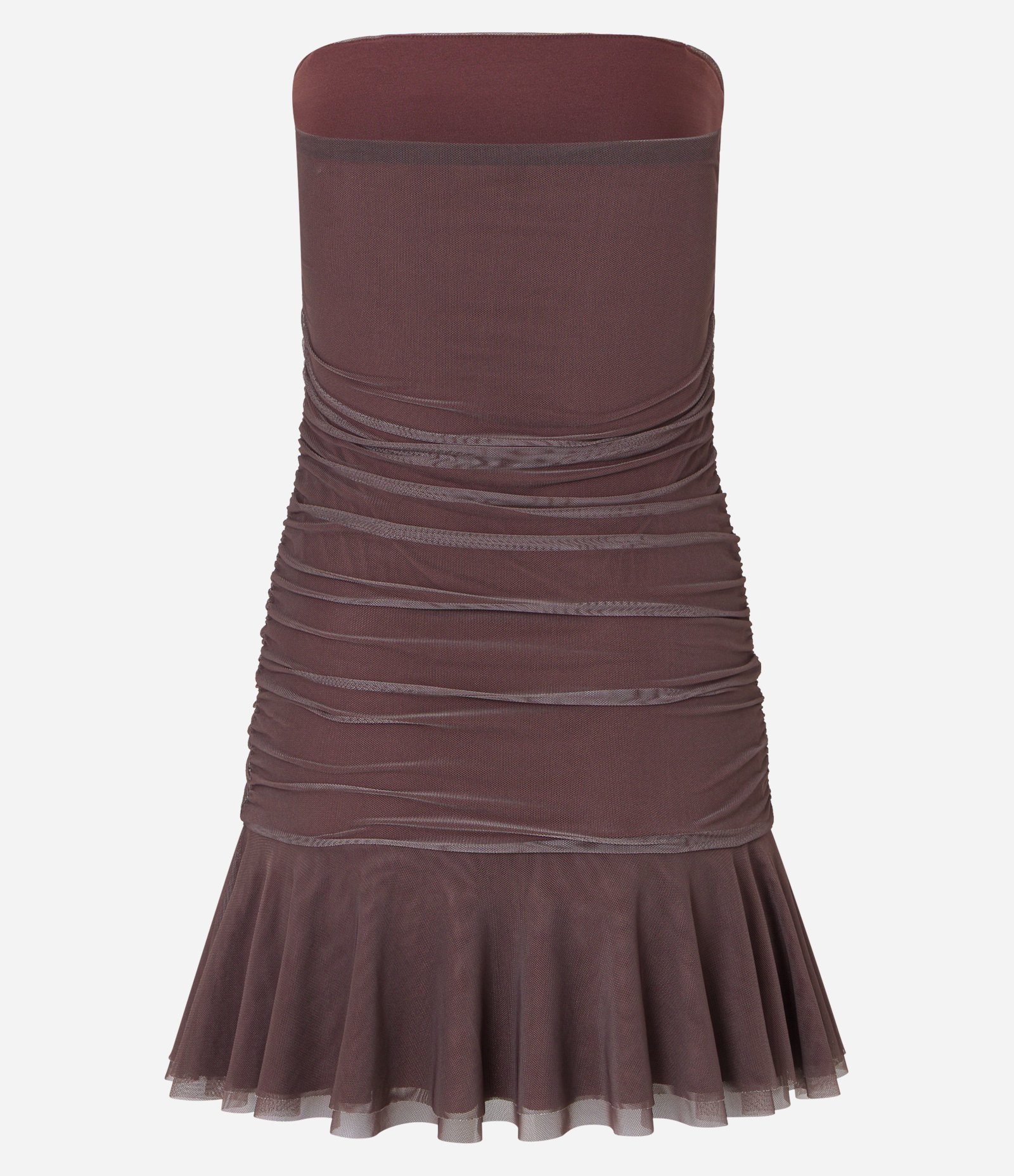 Vestido Evasê Curto em Tule com Babados na Saia Marrom 8