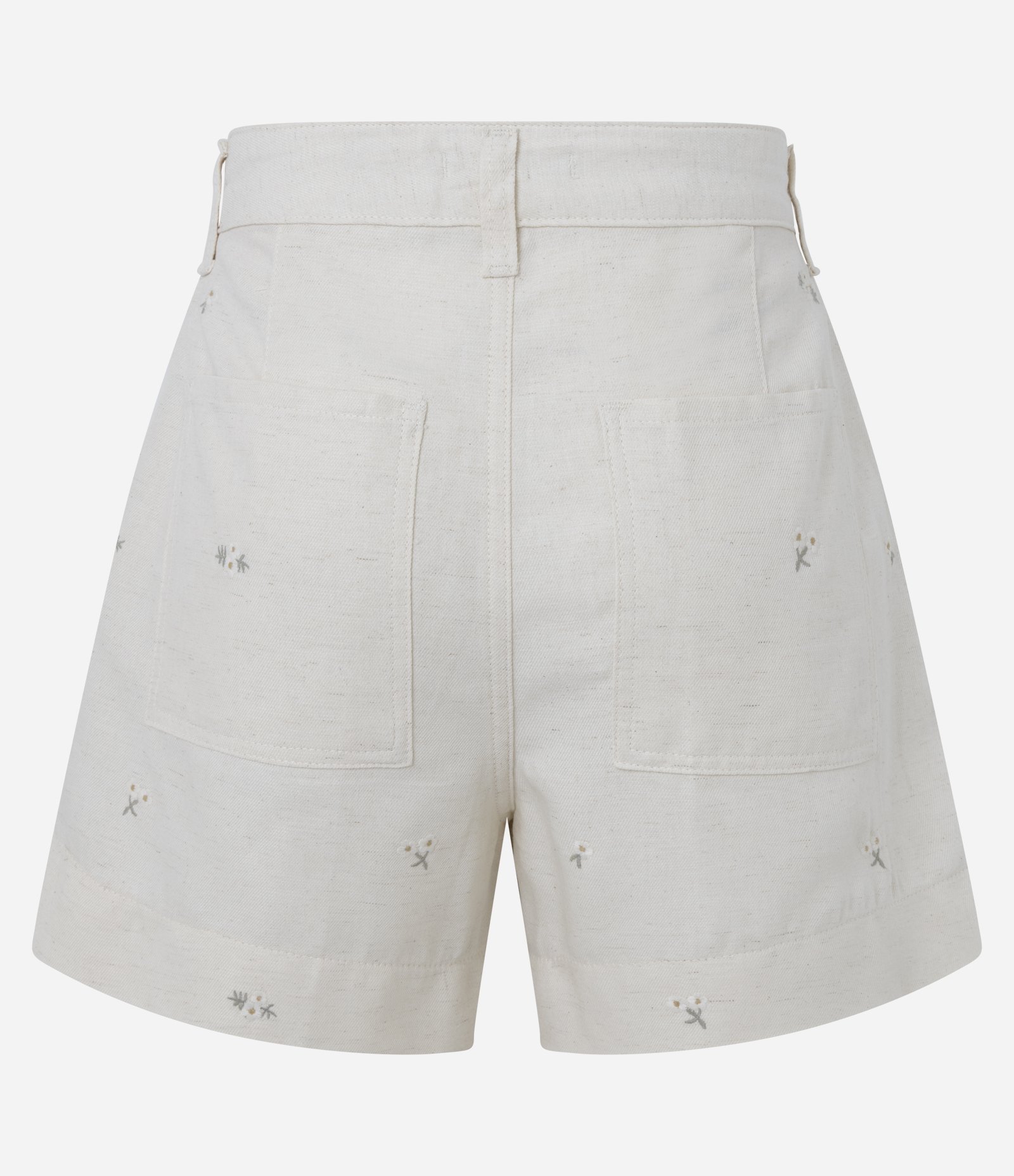 Short Cintura Alta em Algodão com Bordado Floral Bege 7
