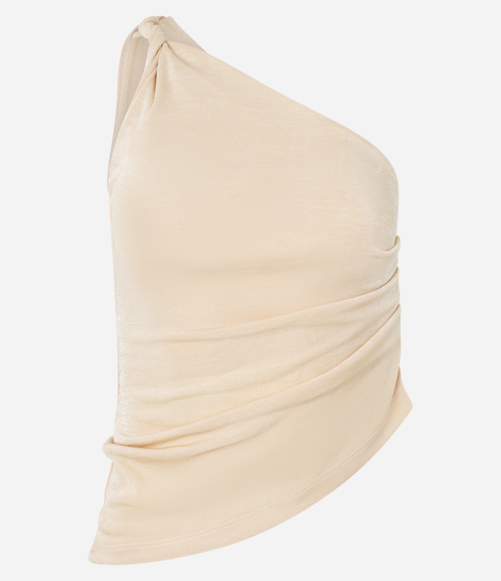 Blusa em Microfibra Ombro Só com Torcidinho e Barra Assimétrica Bege 4