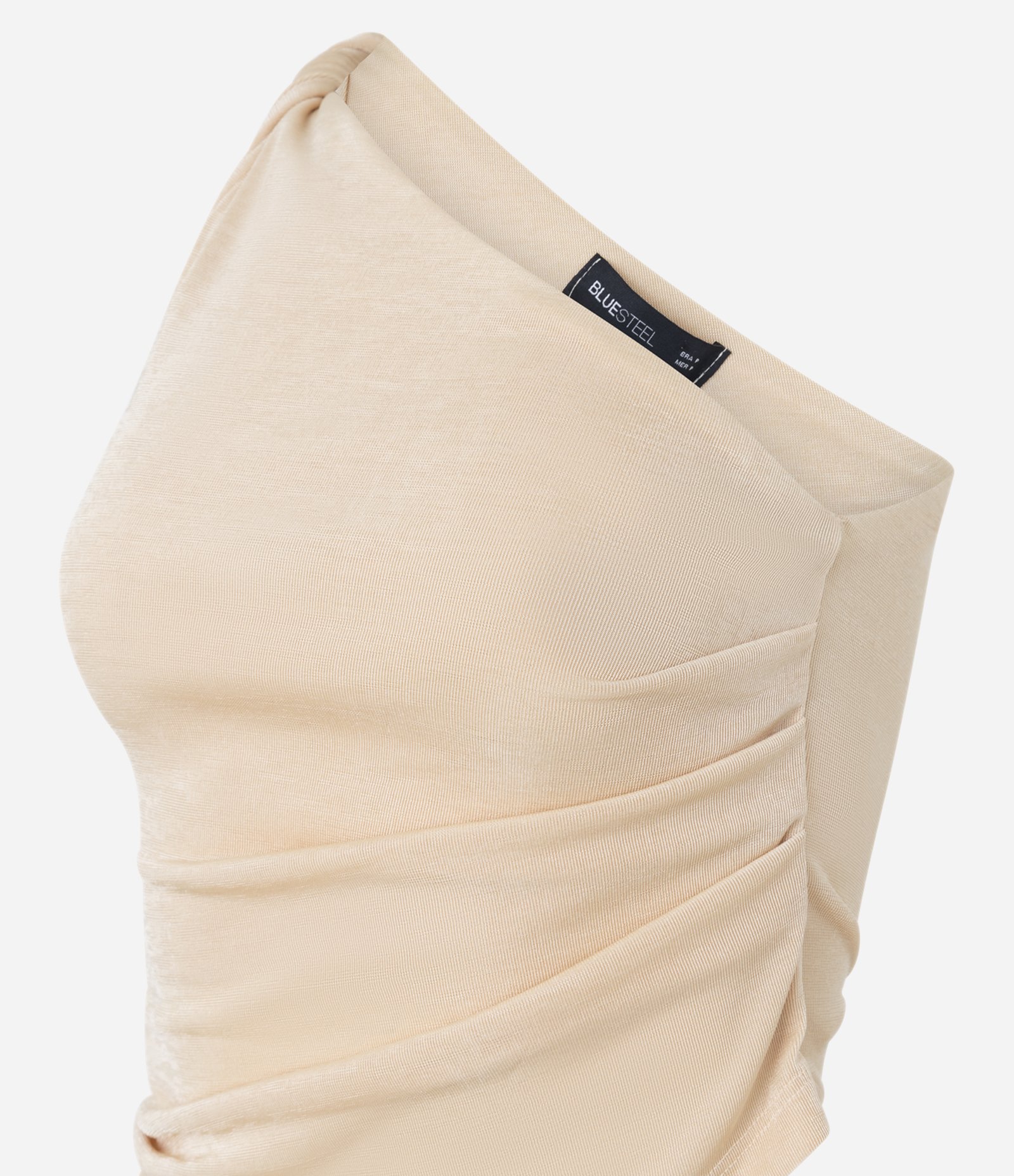 Blusa em Microfibra Ombro Só com Torcidinho e Barra Assimétrica Bege 5