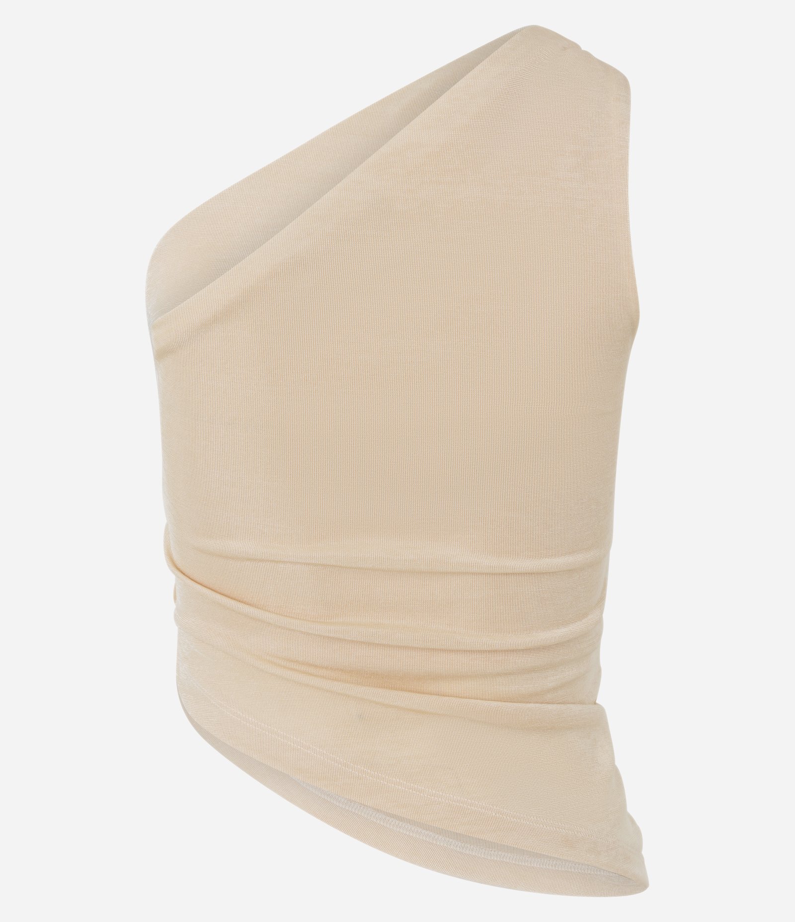 Blusa em Microfibra Ombro Só com Torcidinho e Barra Assimétrica Bege 6