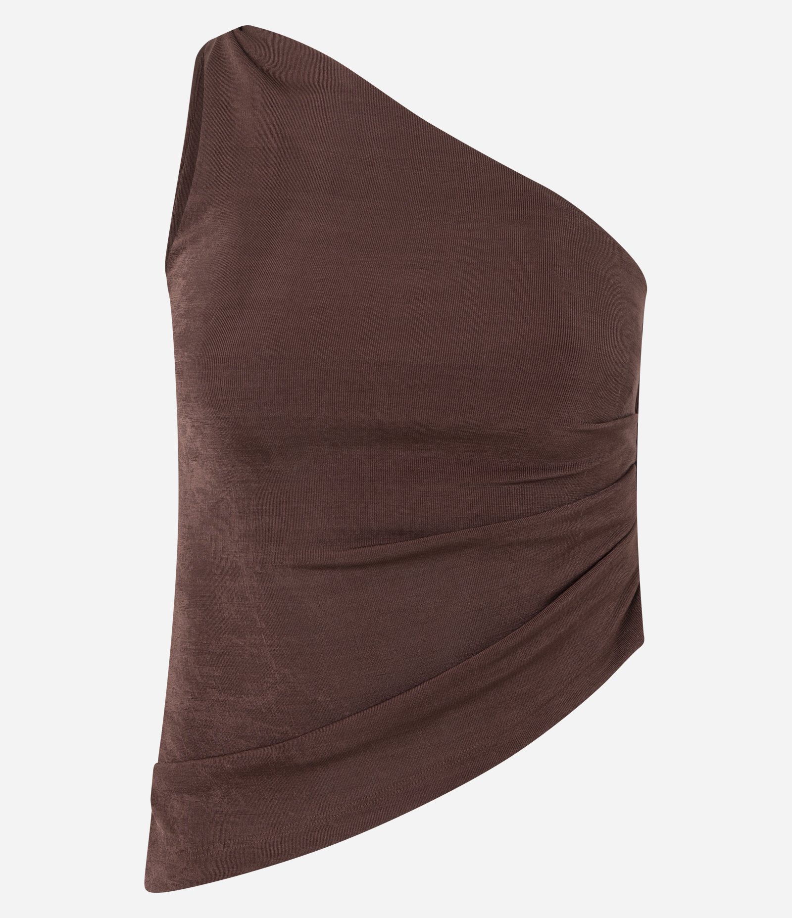 Blusa em Microfibra Ombro Só com Torcidinho e Barra Assimétrica Marrom 5