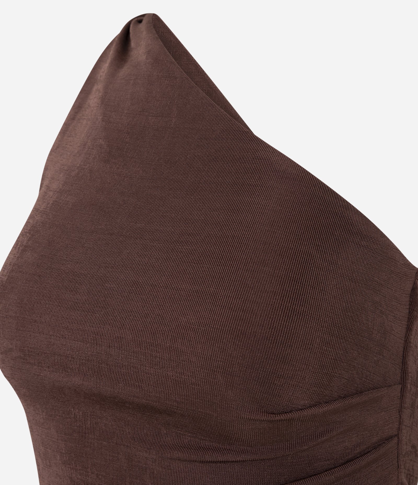 Blusa em Microfibra Ombro Só com Torcidinho e Barra Assimétrica Marrom 6