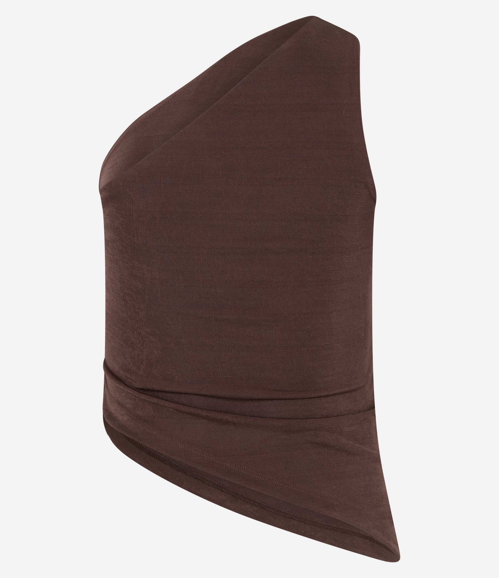 Blusa em Microfibra Ombro Só com Torcidinho e Barra Assimétrica Marrom 7