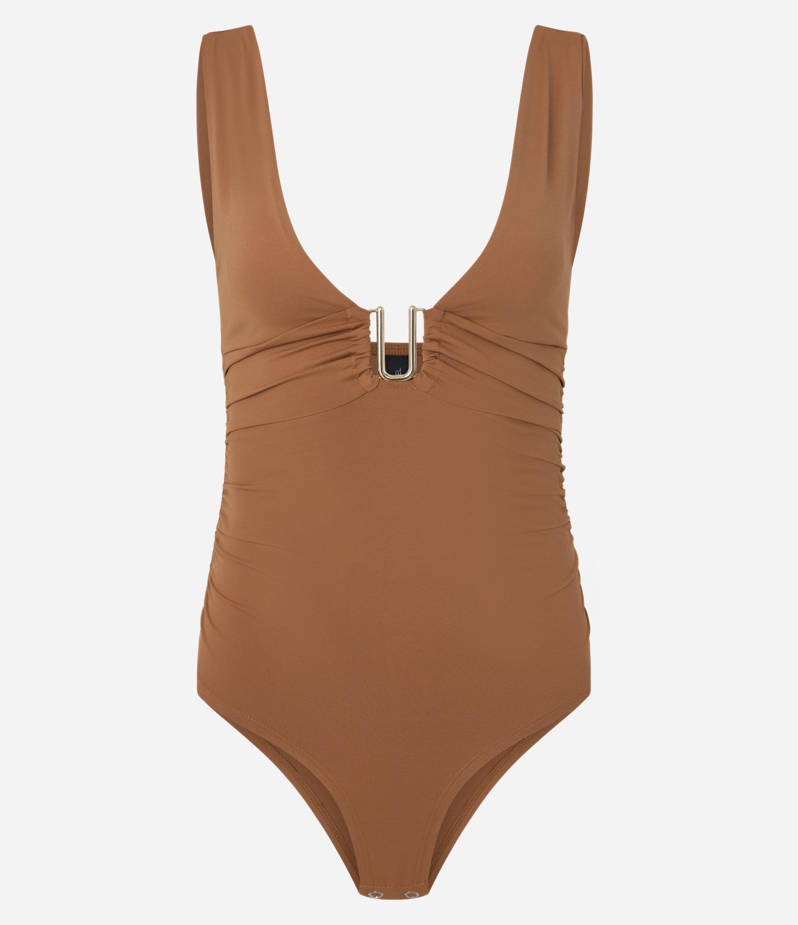 Body em Microfibra com Decote em V Profundo e Aviamento Marrom 4