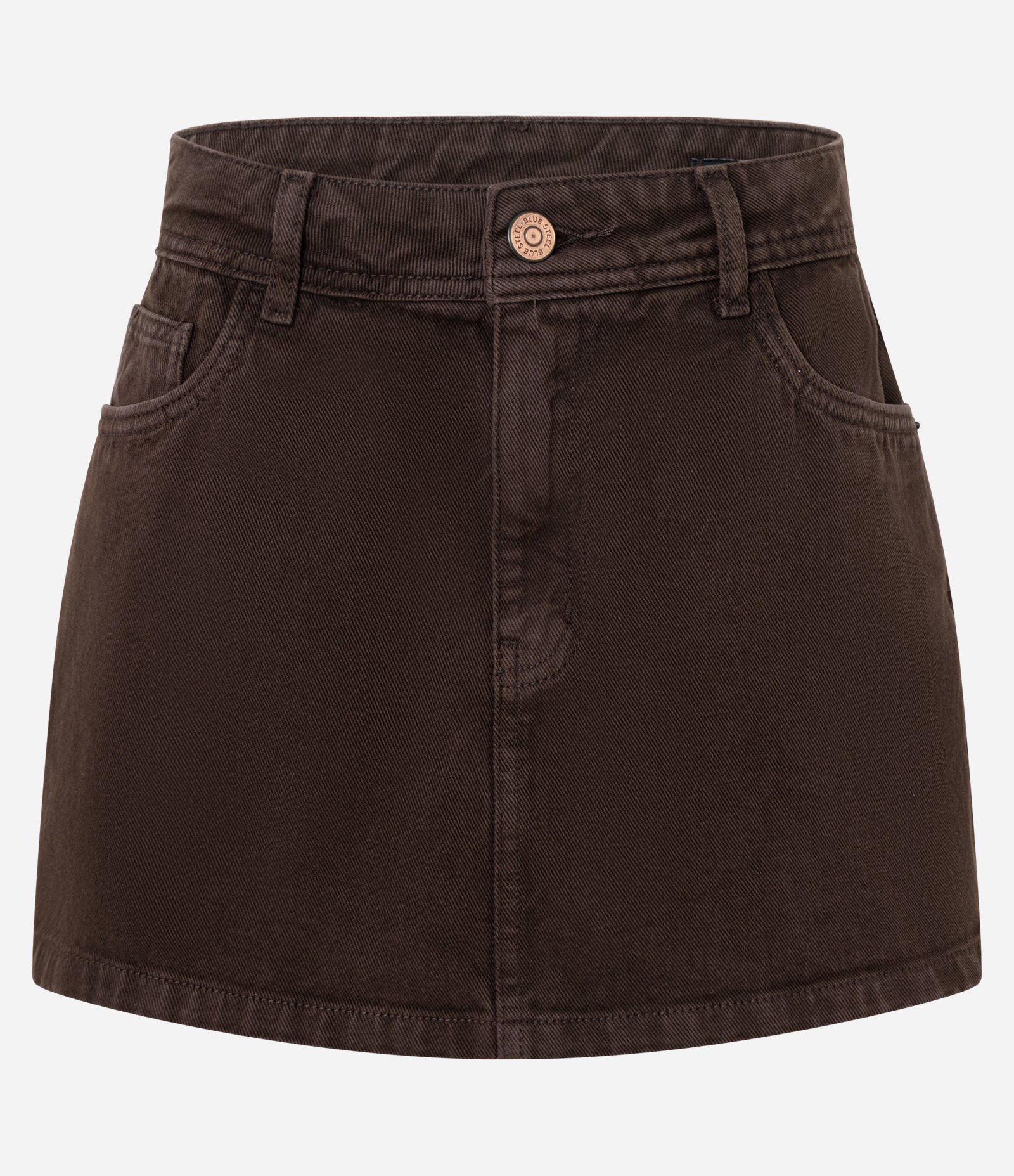 Short Saia Curto em Sarja com Passantes e Bolsos Marrom 6