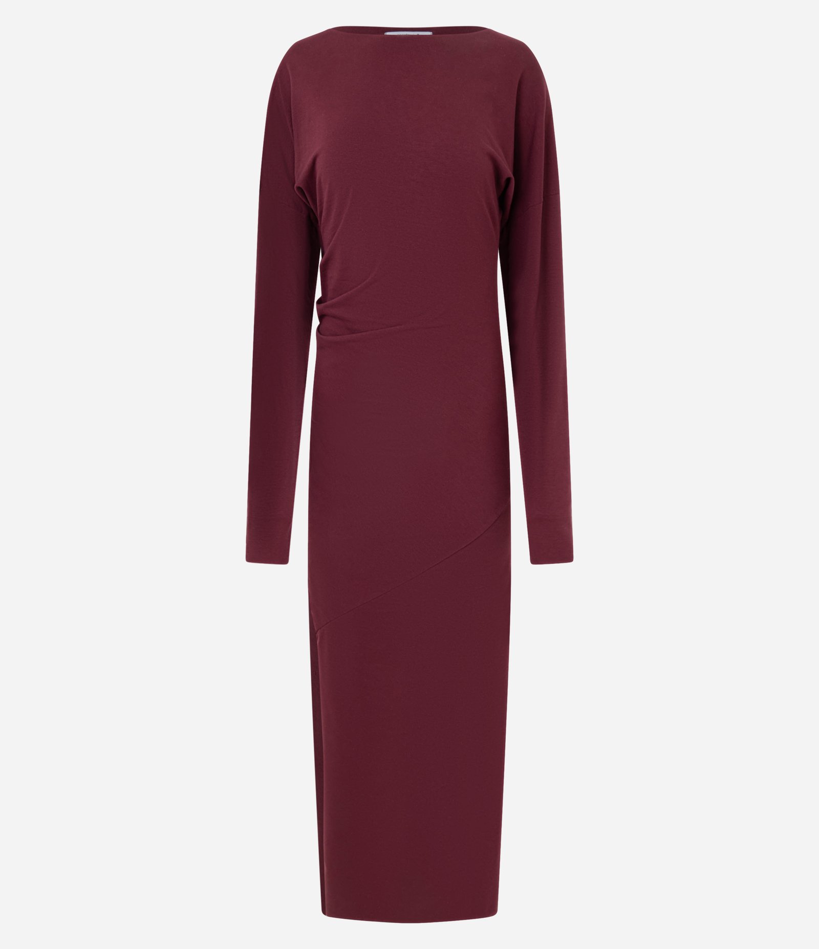 Vestido Longo com Drapeado e Fenda Bordô 4