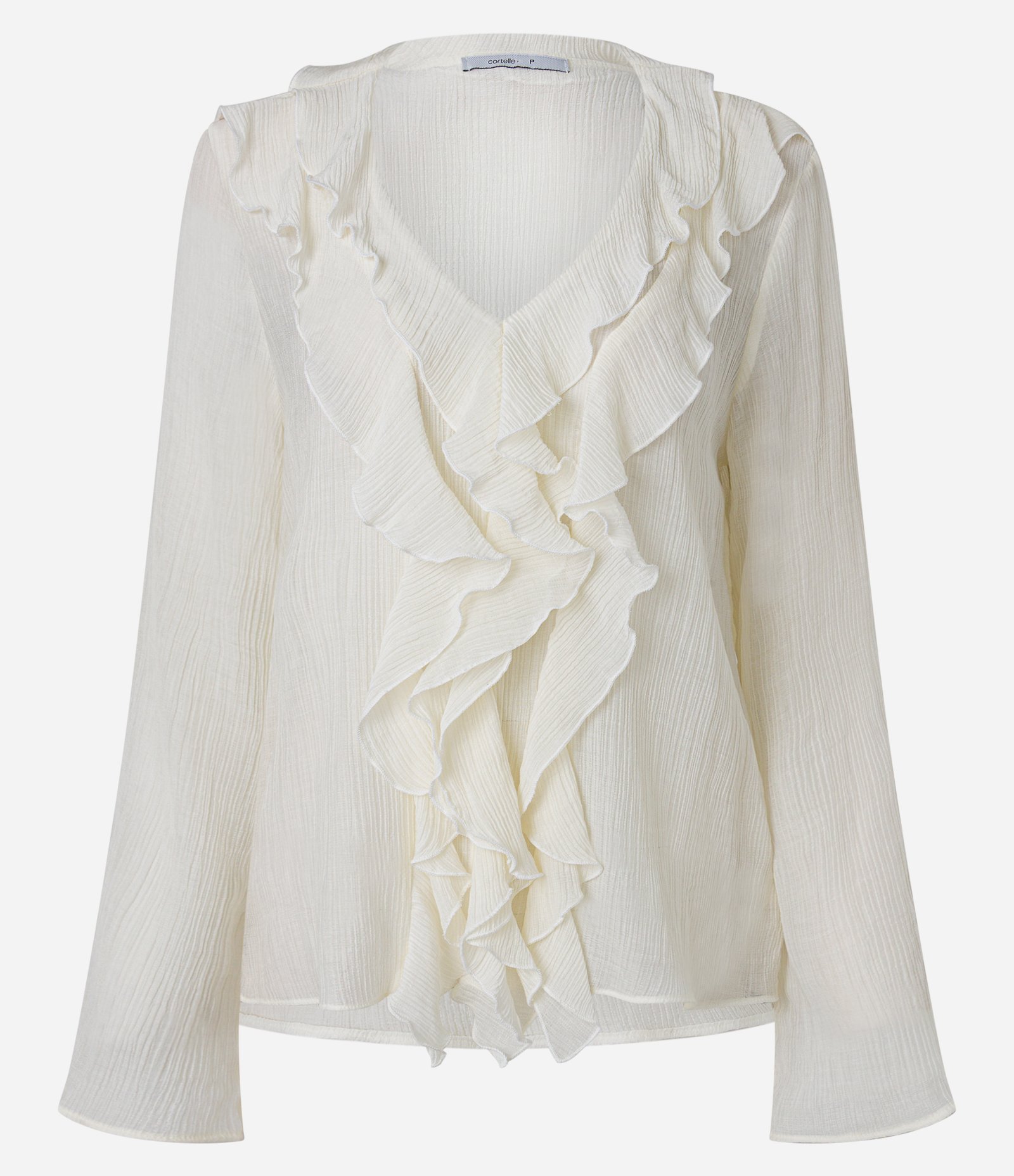 Blusa Texturizada em Viscose com Babado de Decote Off White 5