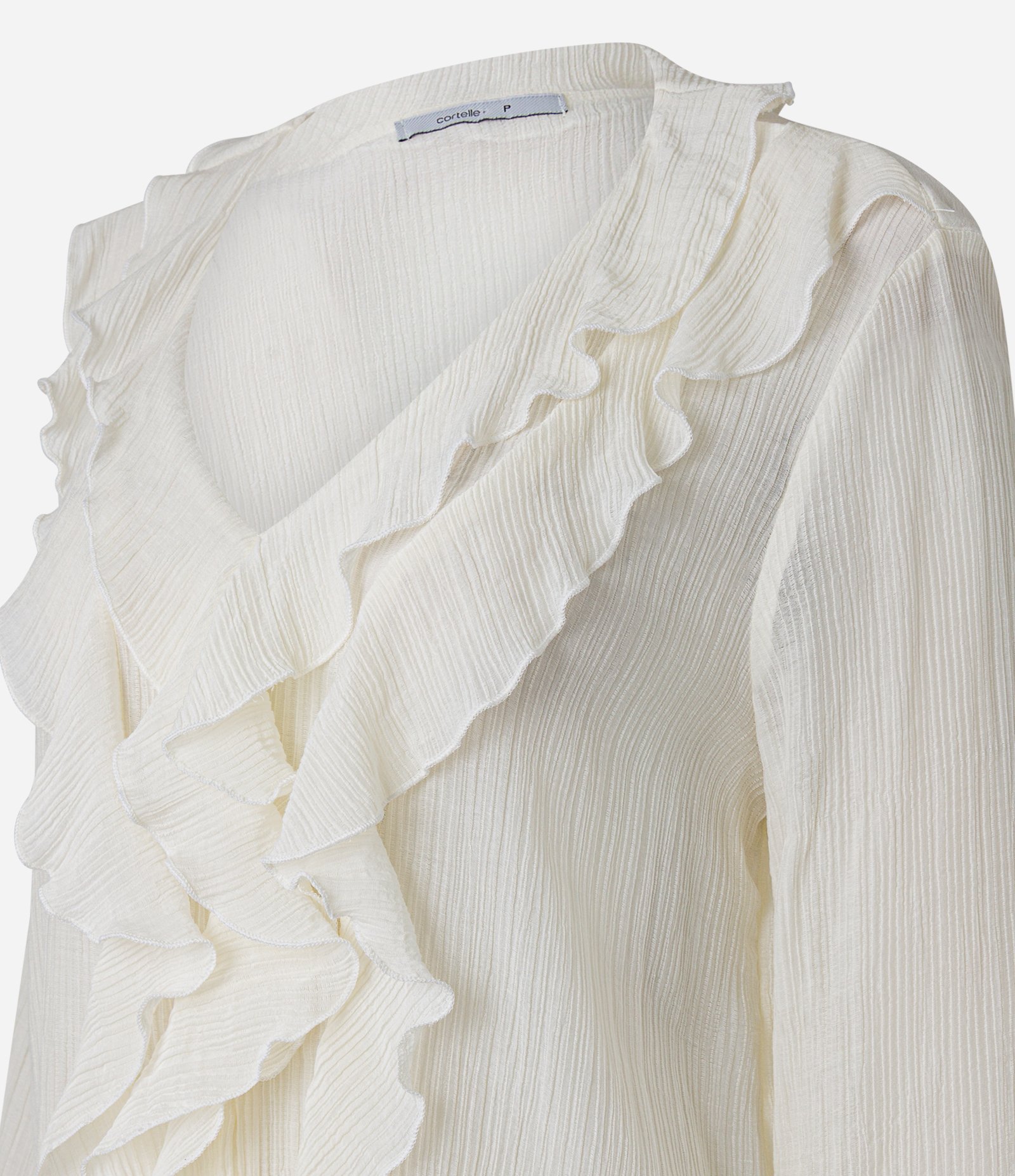 Blusa Texturizada em Viscose com Babado de Decote Off White 6