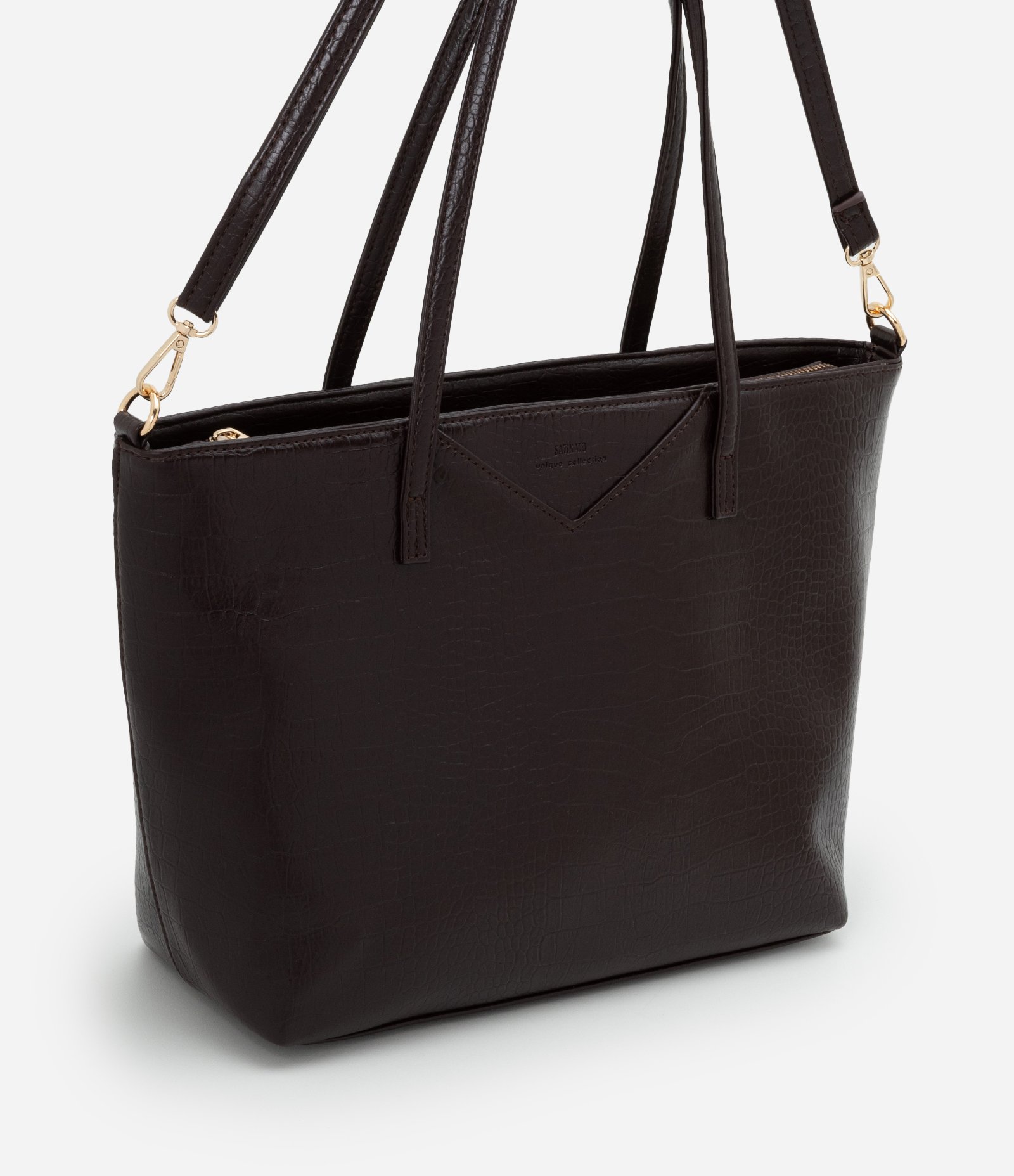 Bolsa Shopper Grande com Alça Longa e Textura Croco Vinho 1