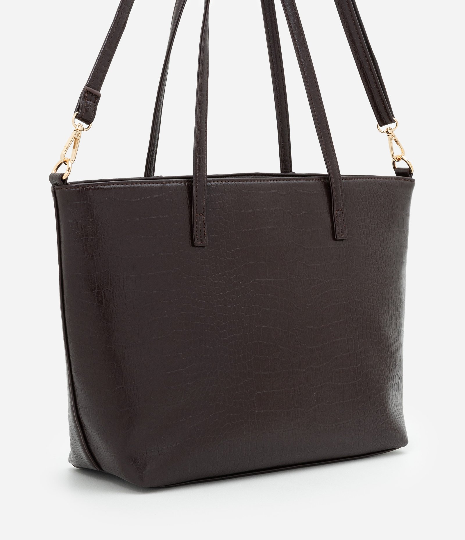 Bolsa Shopper Grande com Alça Longa e Textura Croco Vinho 3