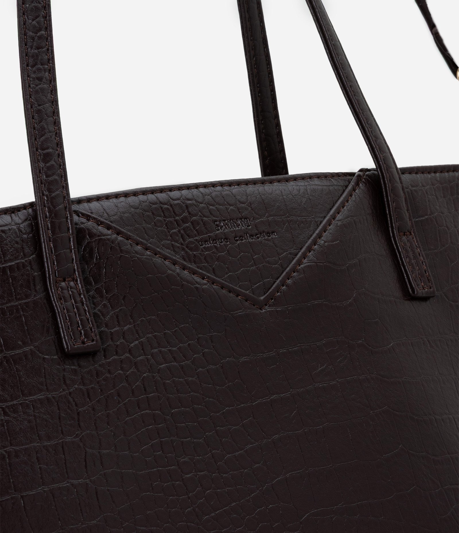 Bolsa Shopper Grande com Alça Longa e Textura Croco Vinho 4