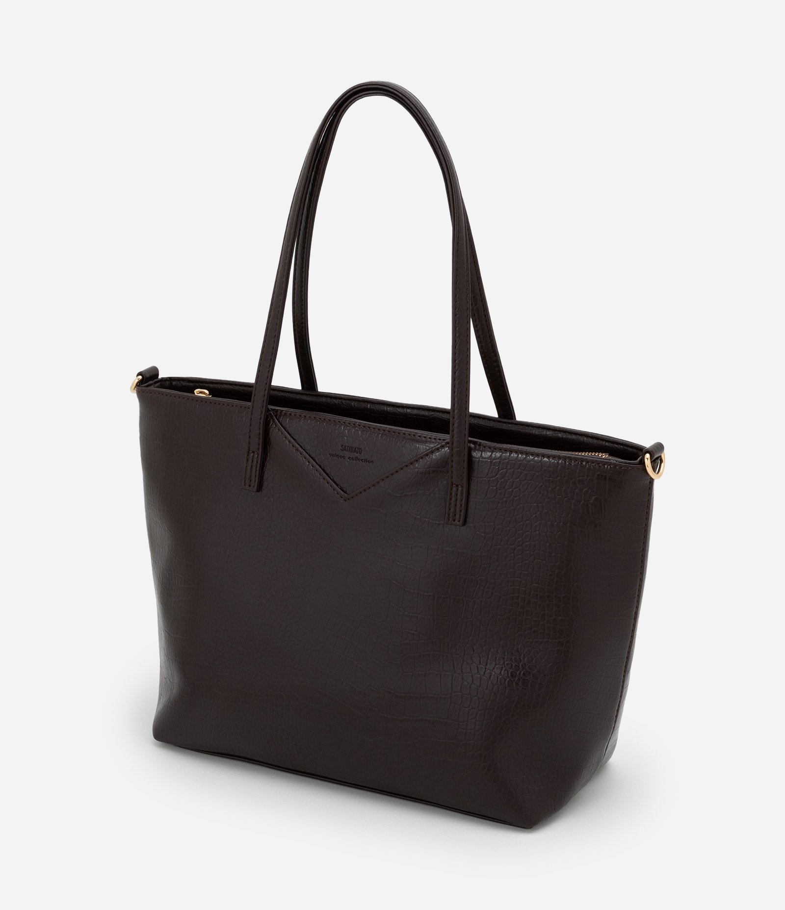 Bolsa Shopper Grande com Alça Longa e Textura Croco Vinho 5