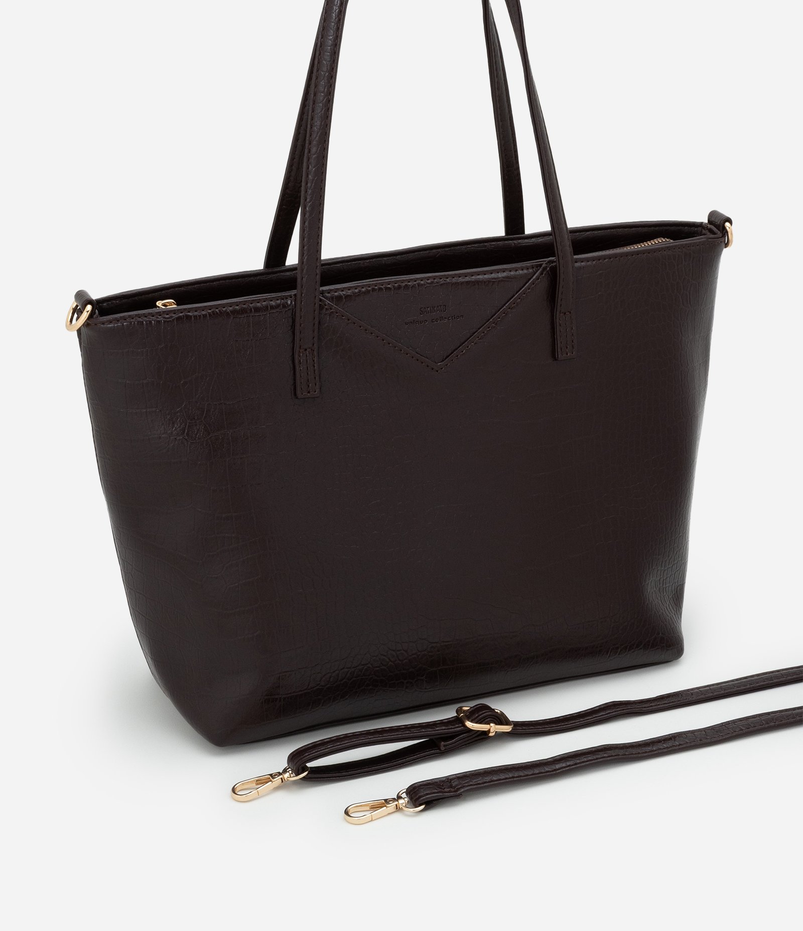 Bolsa Shopper Grande com Alça Longa e Textura Croco Vinho 7