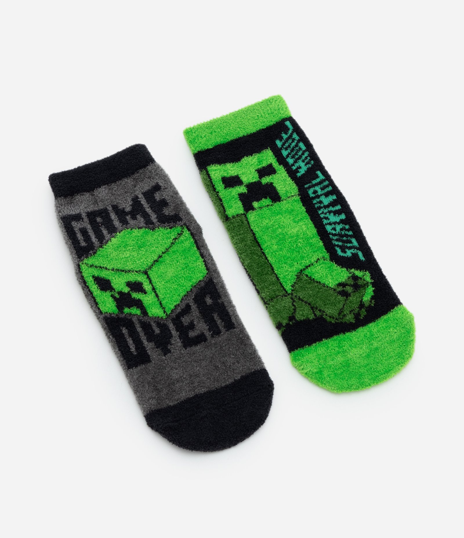 Kit 02 Meias Infantil com Estampa Minecraft – Tam 23 a 38 Verde/Cinza 1