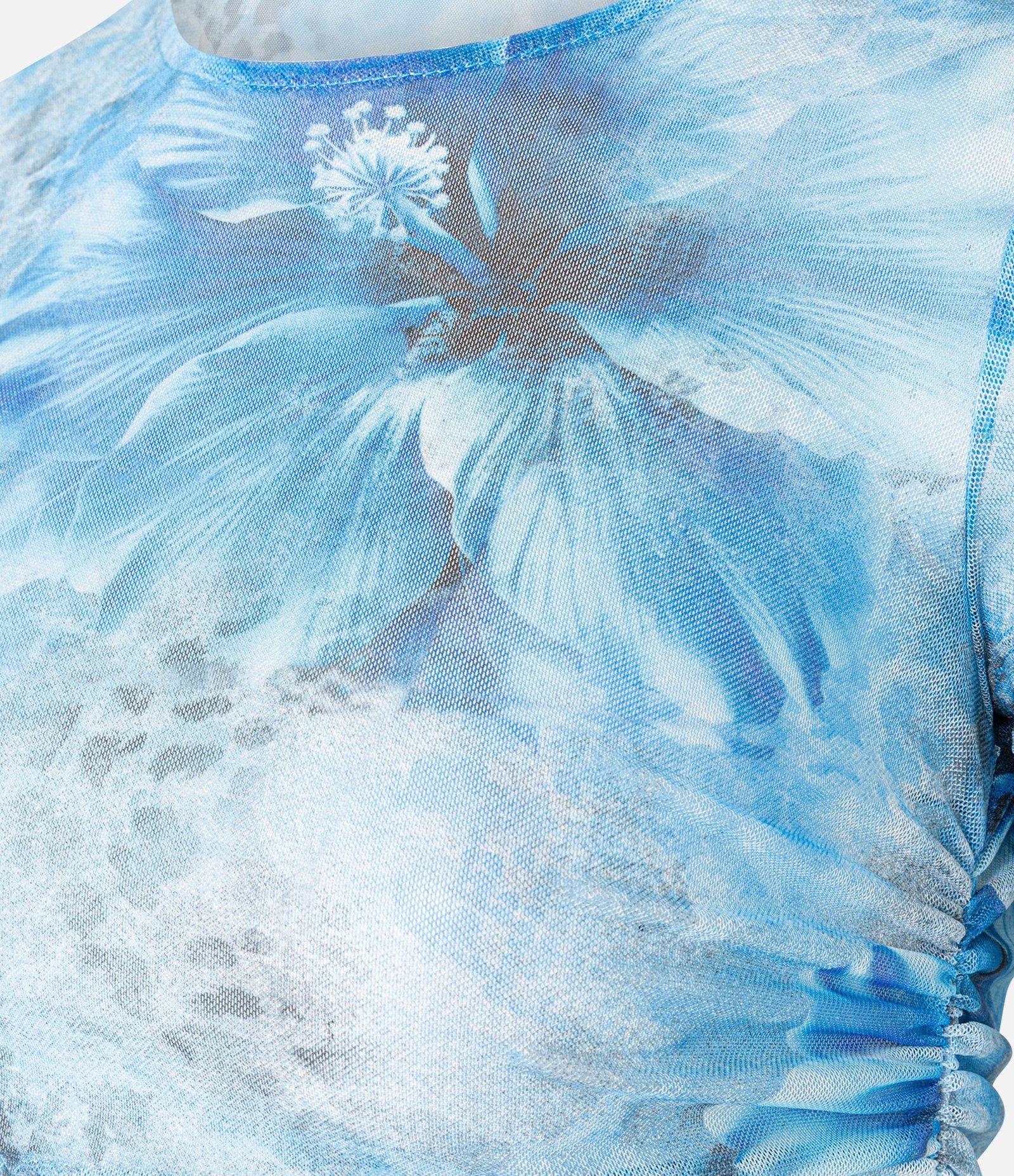 Blusa em Tule com Franzido Lateral e Estampa Abstrata Azul 6