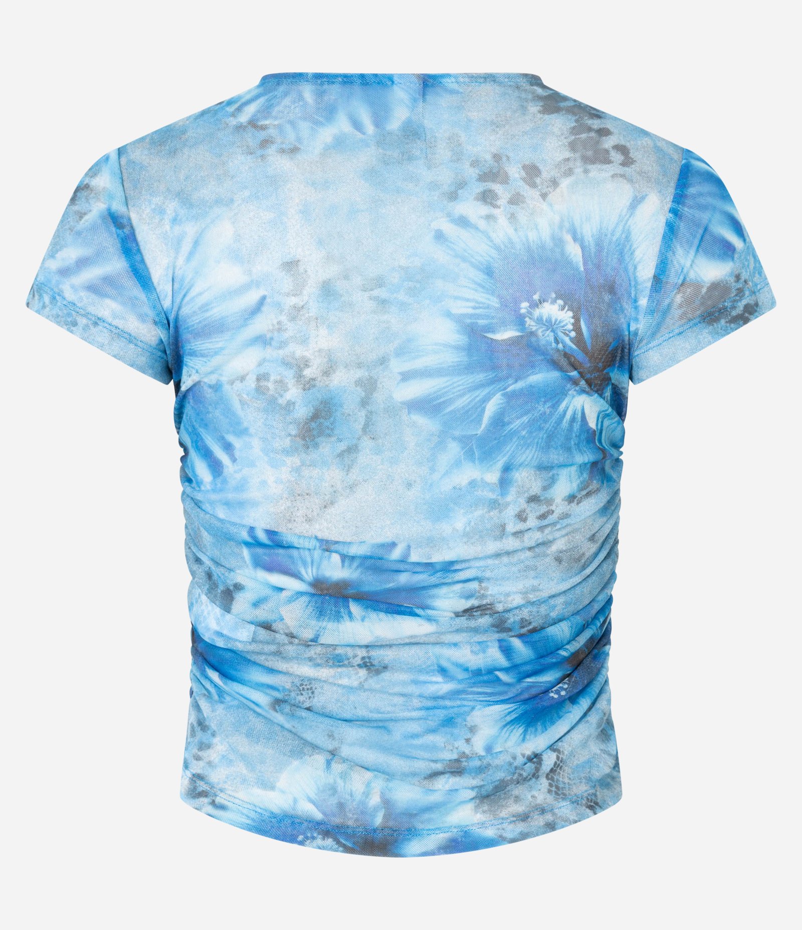 Blusa em Tule com Franzido Lateral e Estampa Abstrata Azul 7