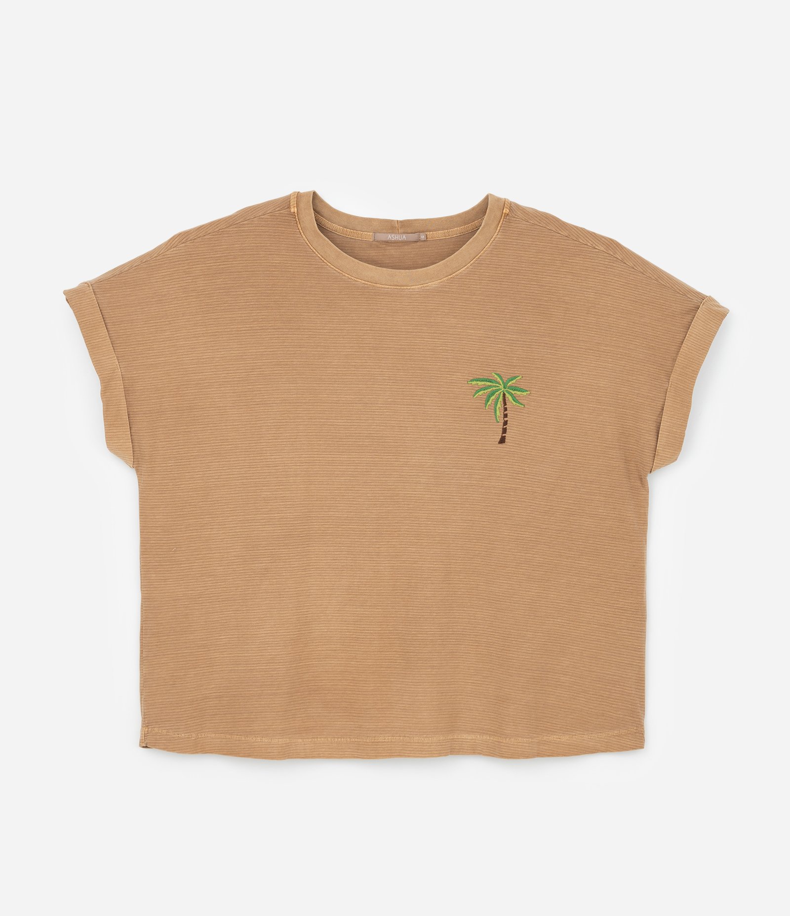 Camiseta em Algodão Texturizado com Bordado de Coqueiro Curve & Plus Size Bege 4