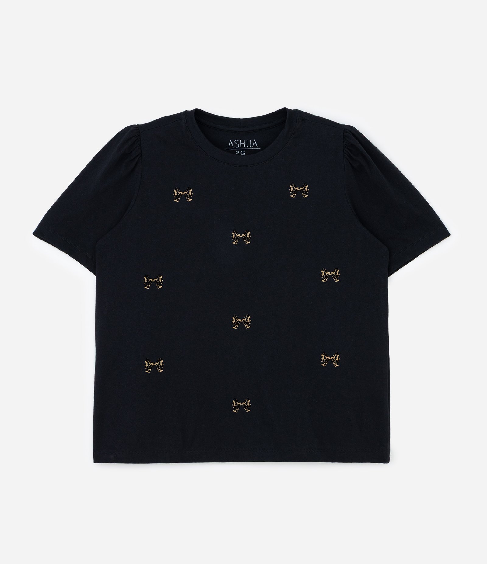 Camiseta em Algodão com Manga Bufante e Lacinhos Flocados Curve & Plus Size Preto 4