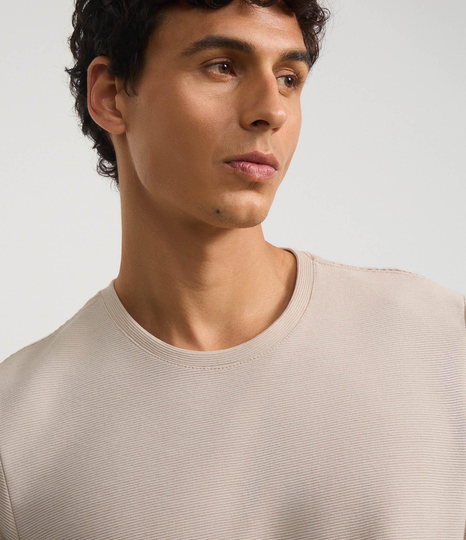 Camiseta Slim em Algodão Canelada Bege 4