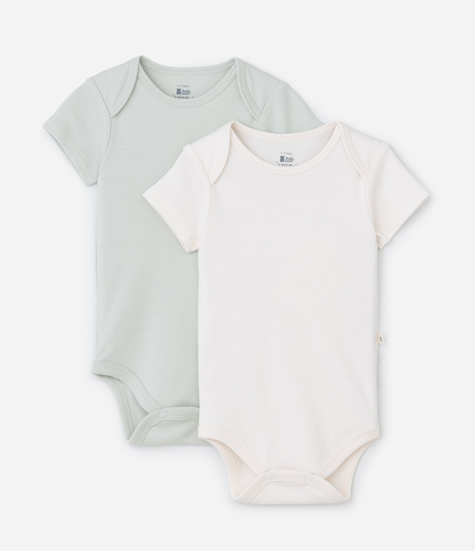 Kit 02 Bodies Infantis em Suedine Básicos - Tam RN a 12 meses Branco/Verde 1