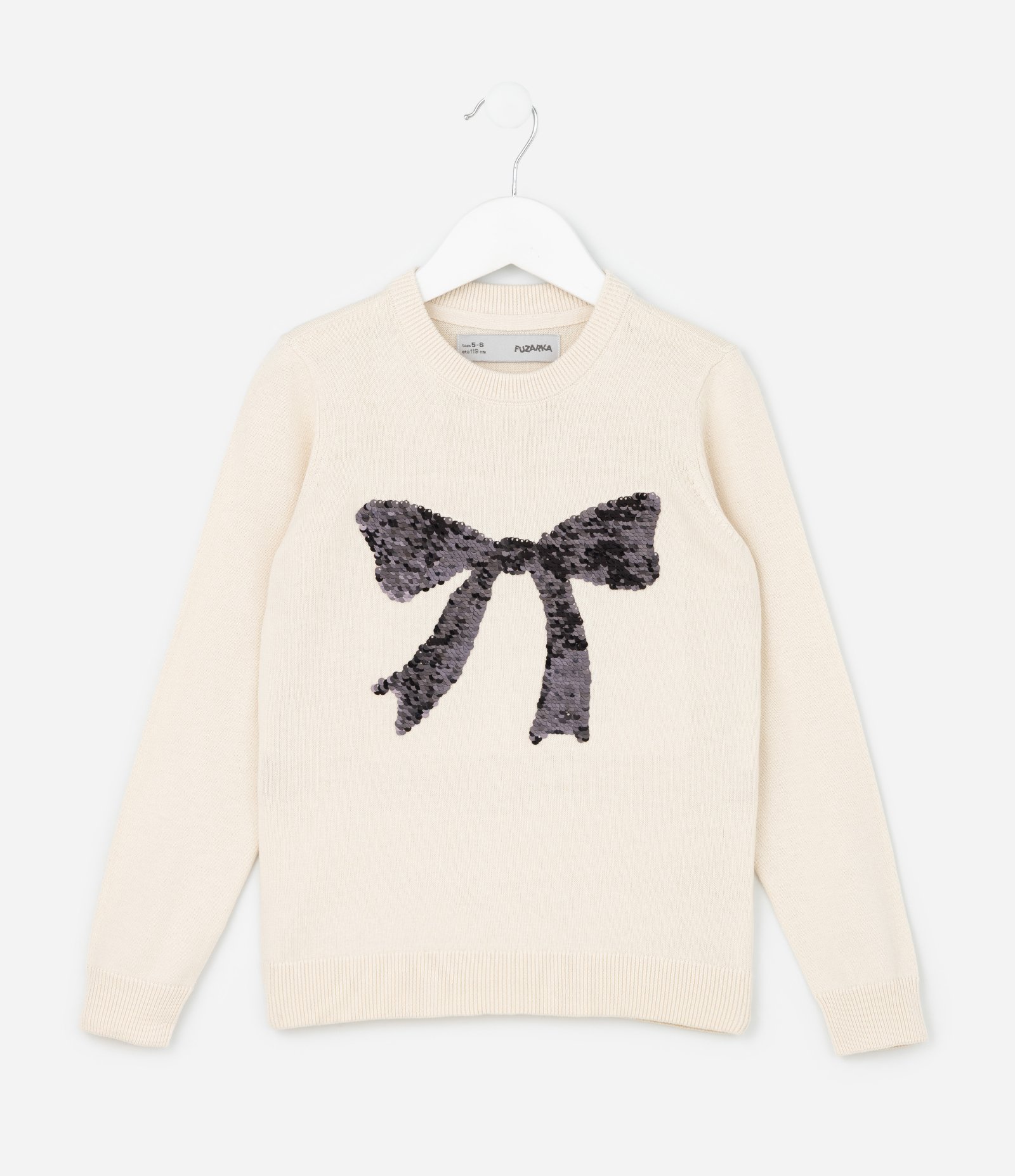 kCasaco Infantil em Tricô Leve com Laço em Paetê – Tam 5 a 14 Anos Off White 1