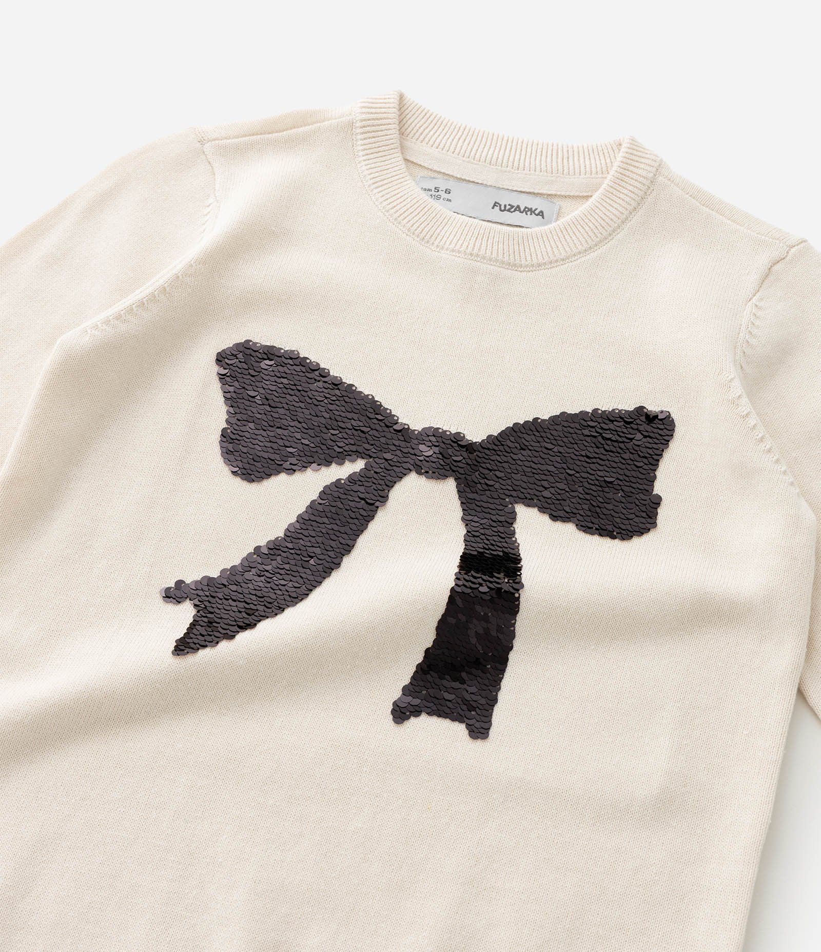 kCasaco Infantil em Tricô Leve com Laço em Paetê – Tam 5 a 14 Anos Off White 4