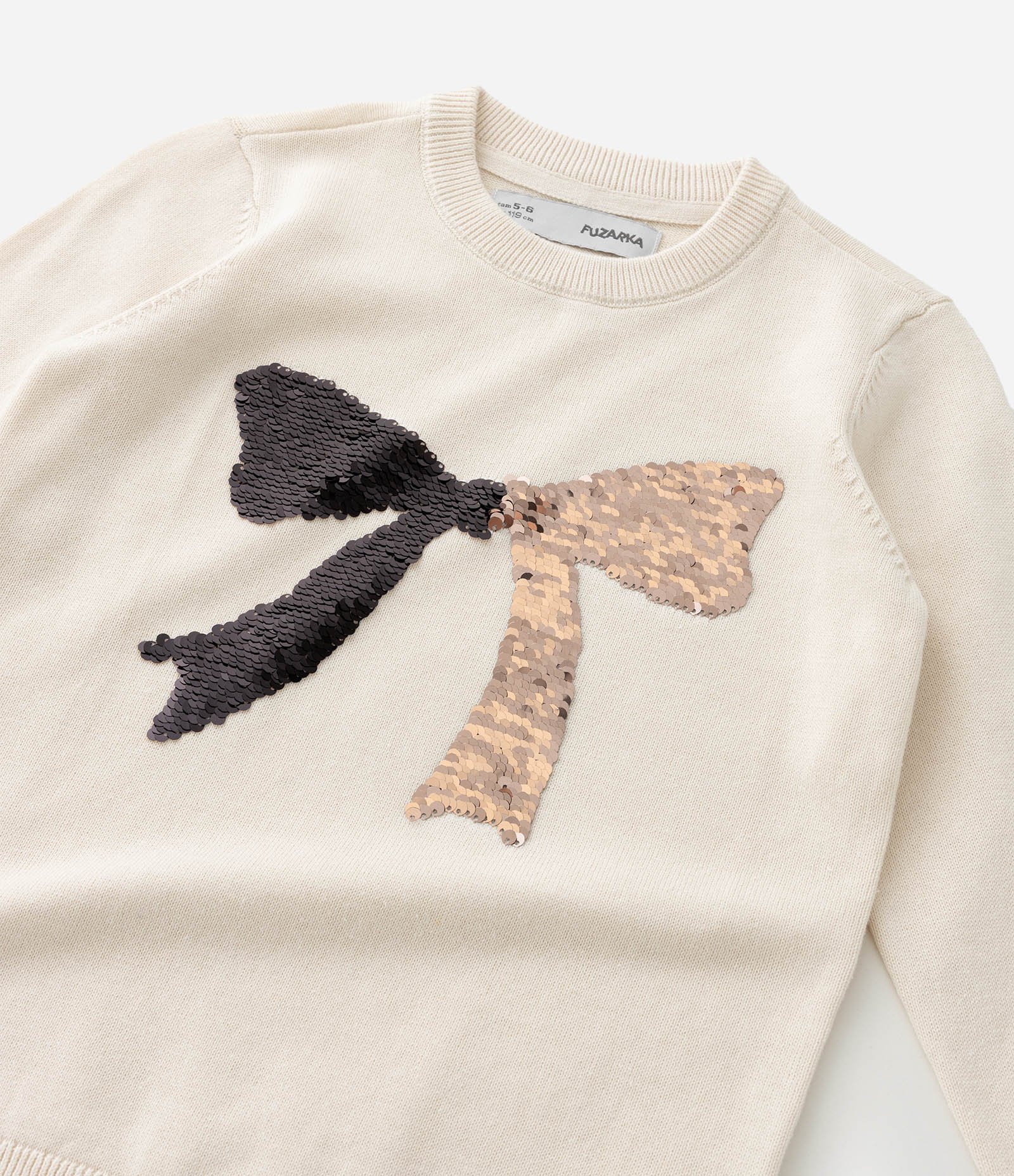 kCasaco Infantil em Tricô Leve com Laço em Paetê – Tam 5 a 14 Anos Off White 7