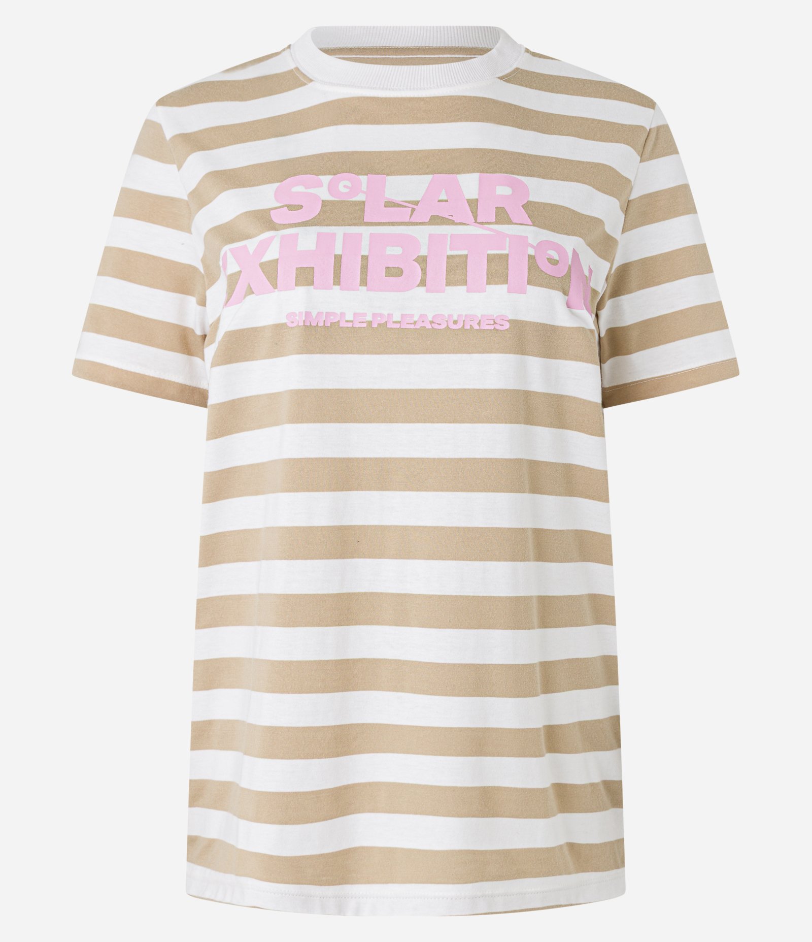 Camiseta T-shirt em Algodão com Estampa Listrada e Lettering Solar Bege/Branco 5