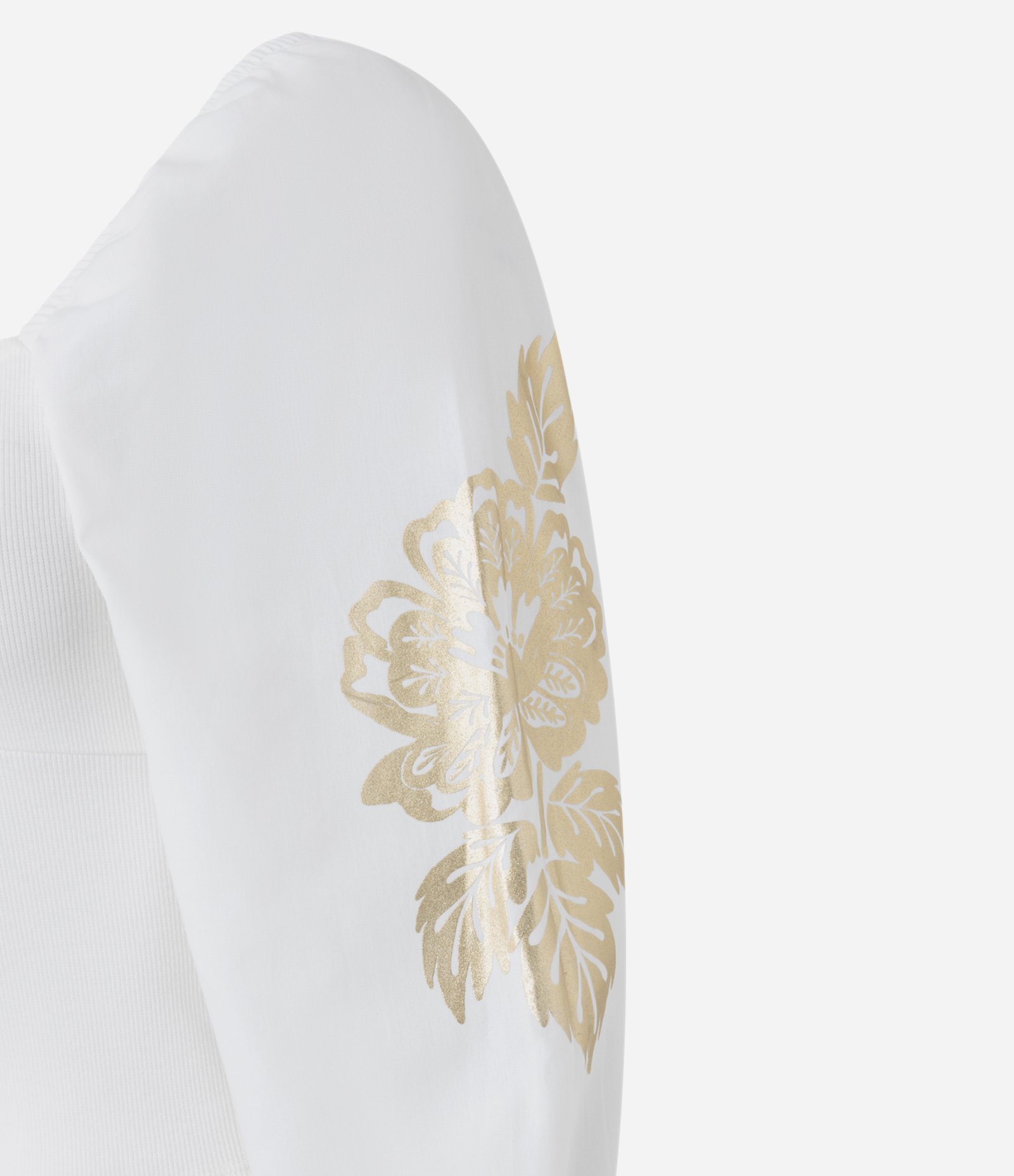 Blusa em Ribana com Manga Bufante e Estampa de Flor em Foil Branco 5