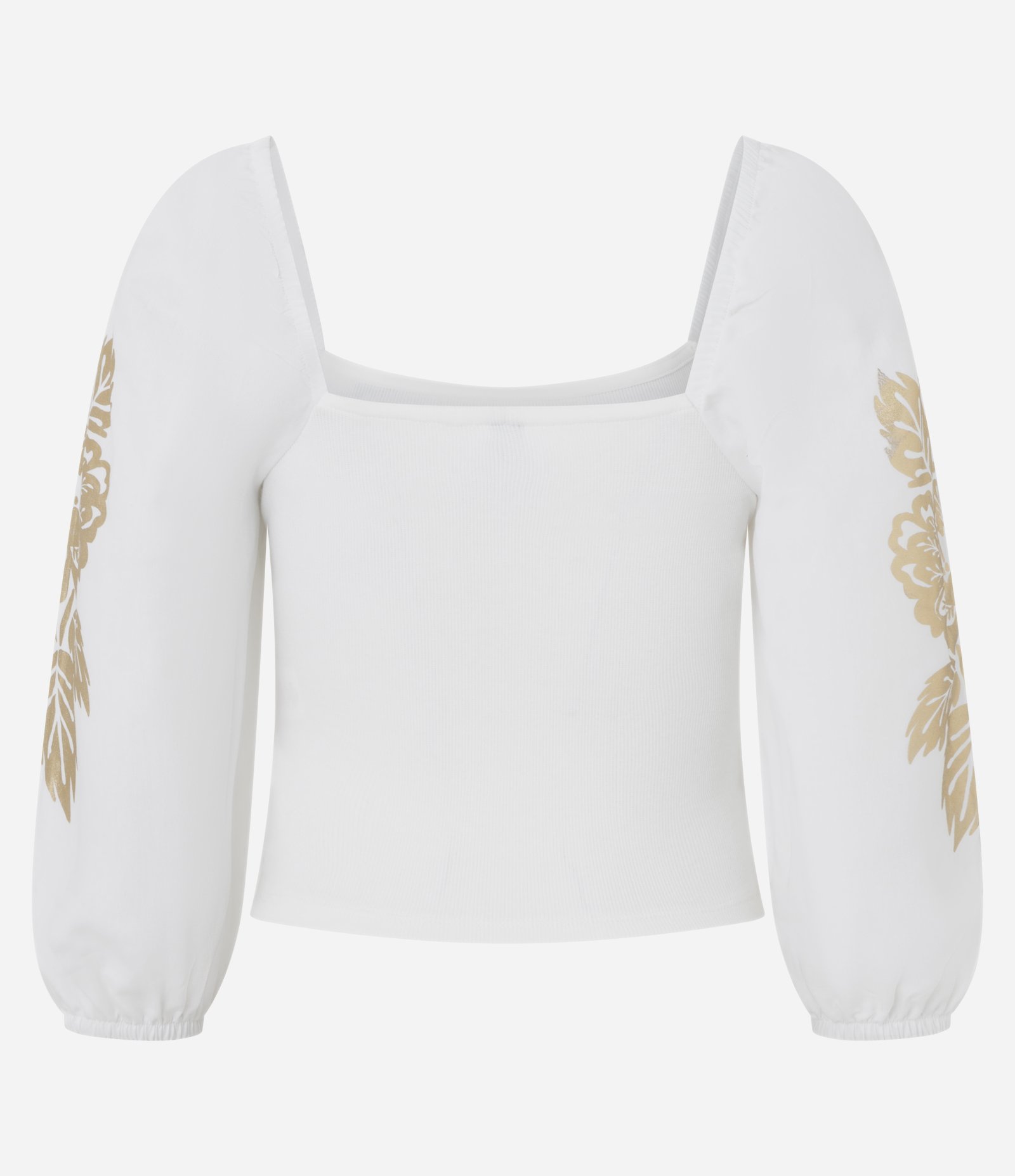 Blusa em Ribana com Manga Bufante e Estampa de Flor em Foil Branco 7