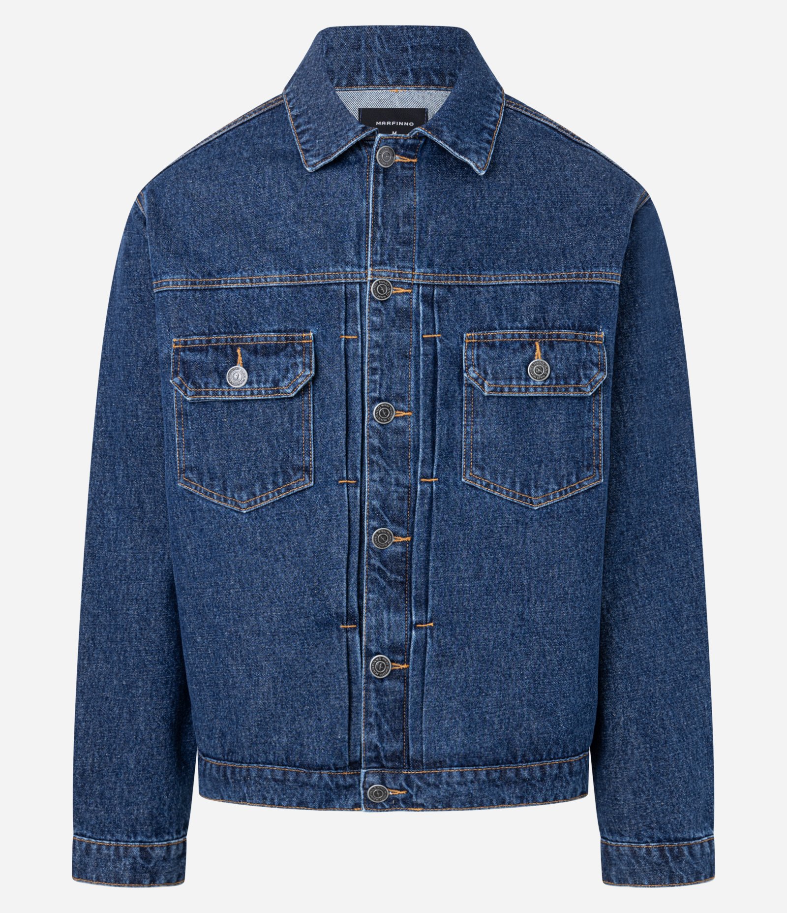 Jaqueta Jeans com Bolsos Frontais e Costura Marcada Azul 1