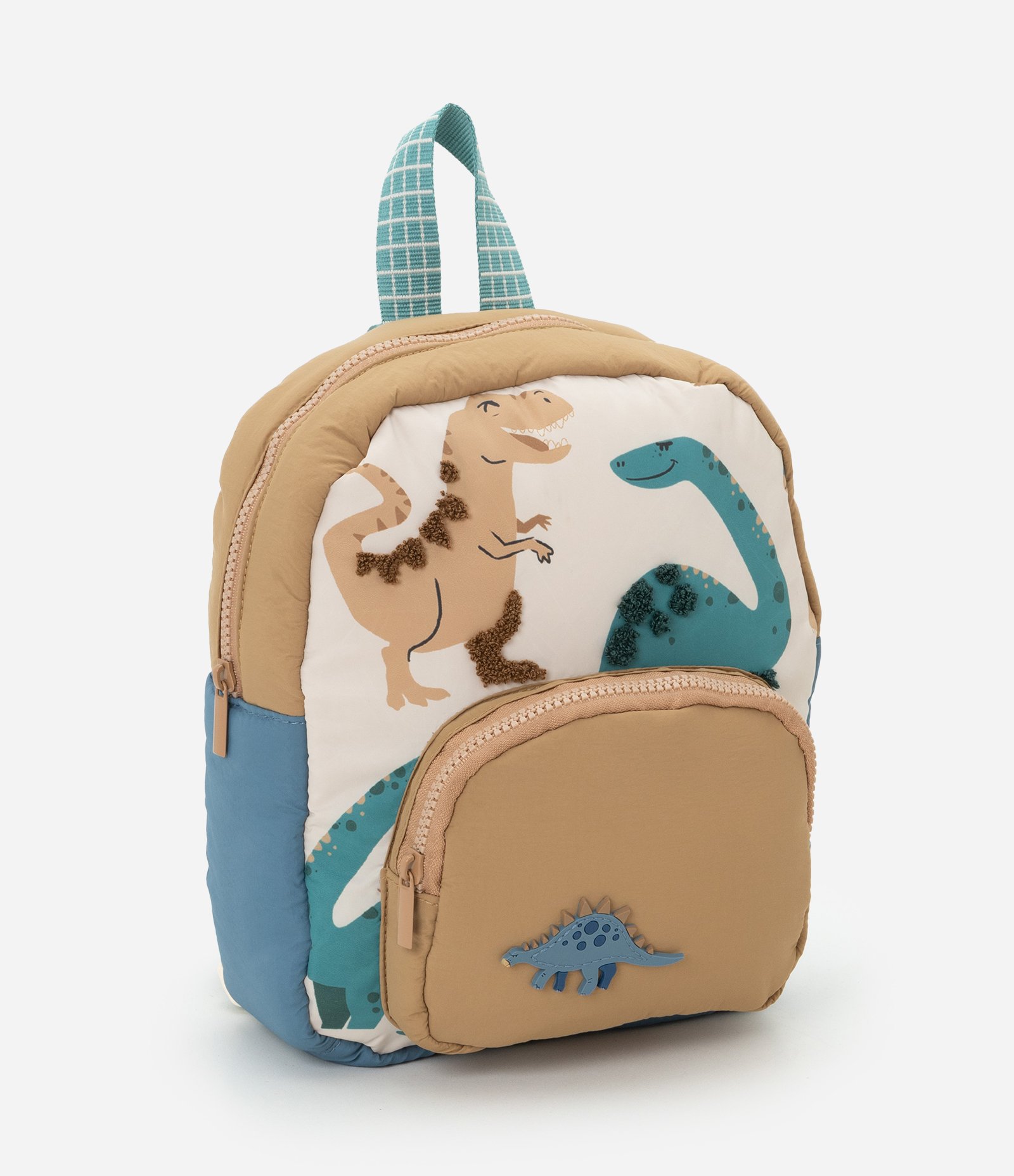 Mochila Infantil com Estampa de Dinossauros – Tam U Bege/Azul 1