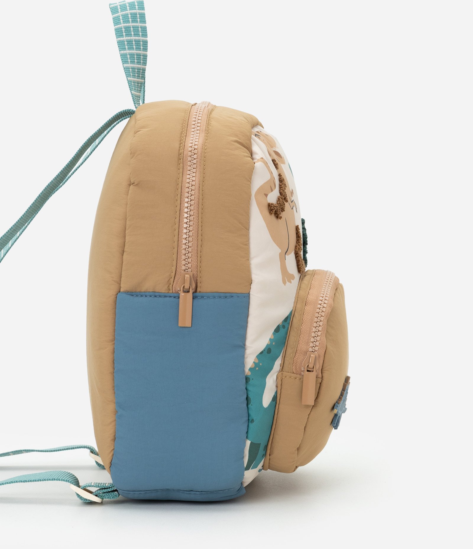 Mochila Infantil com Estampa de Dinossauros – Tam U Bege/Azul 2