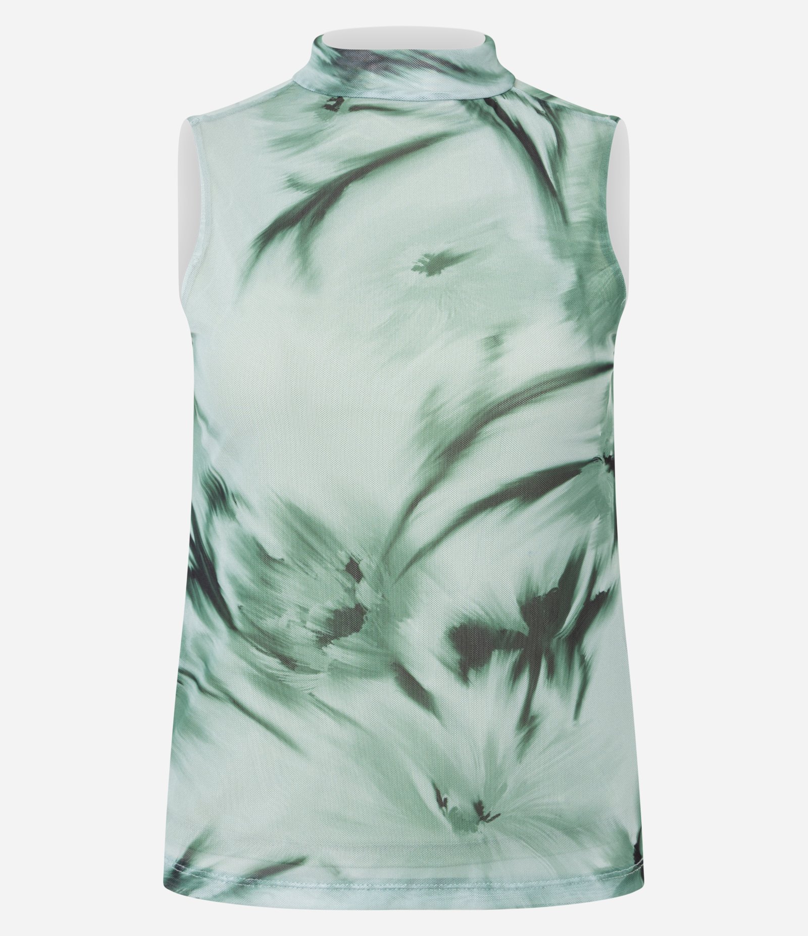 Blusa em Tule com Gola Alta e Estampa Abstrata Verde 5