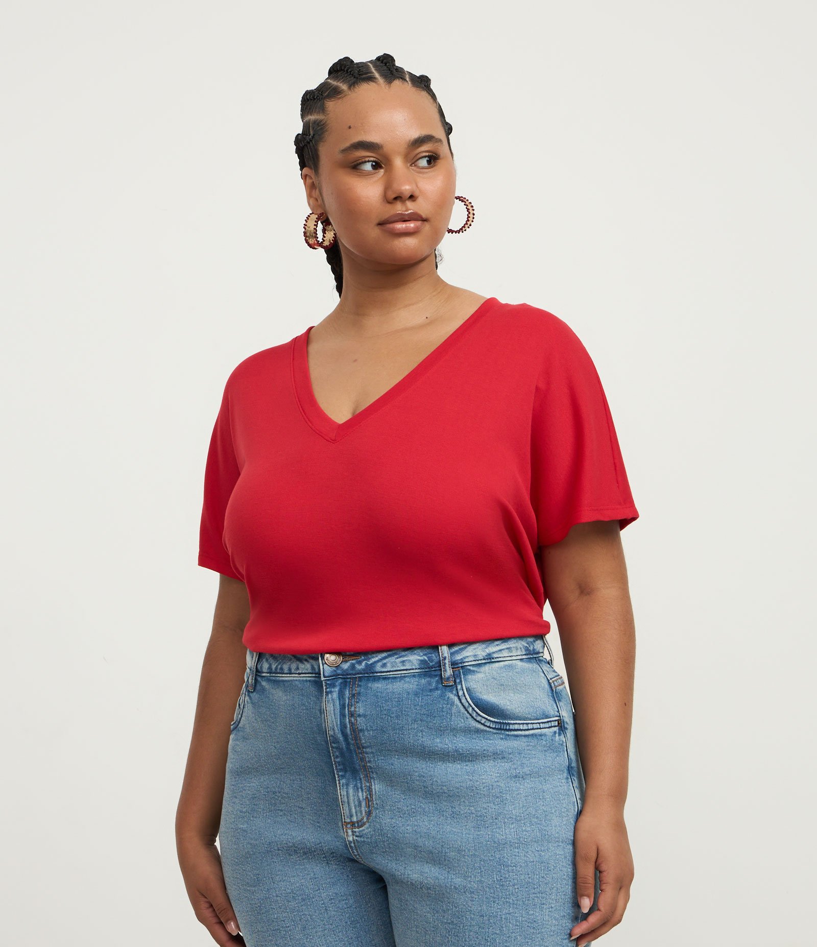 Blusa em Ribana sem Cava com Gola Curve & Plus Size Vermelho 1