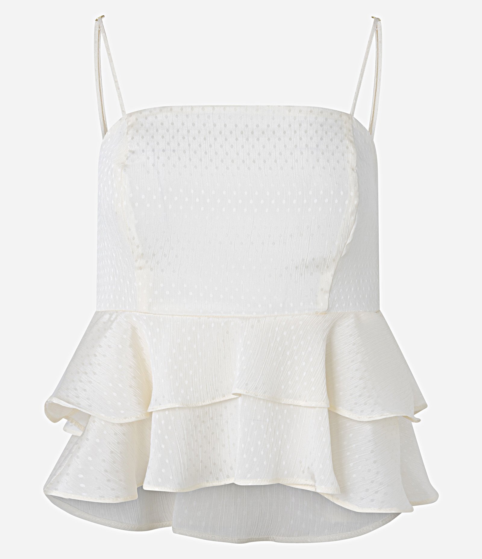 Blusa Peplum de Alça em Chiffon com Babados Off White 5