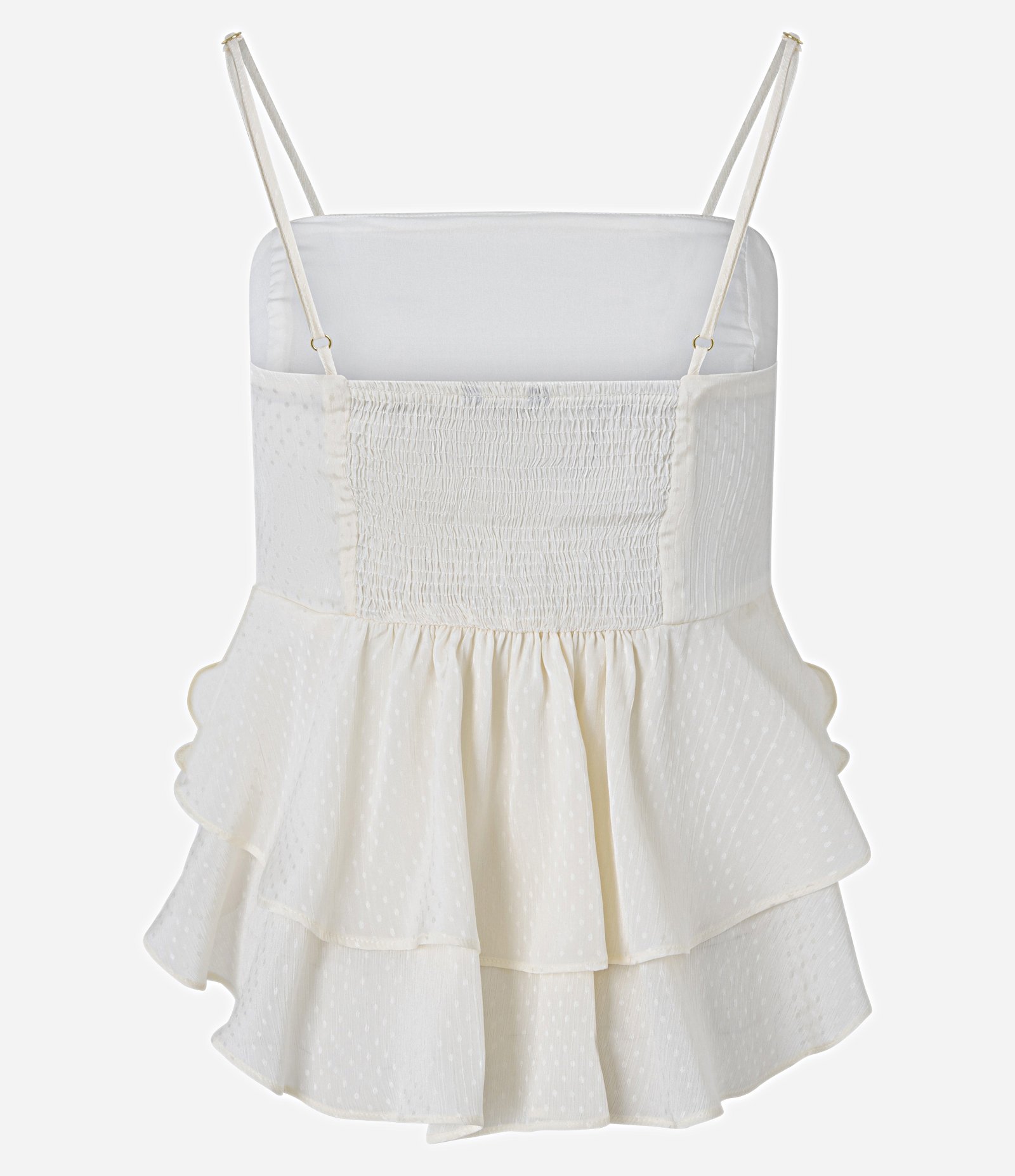 Blusa Peplum de Alça em Chiffon com Babados Off White 7