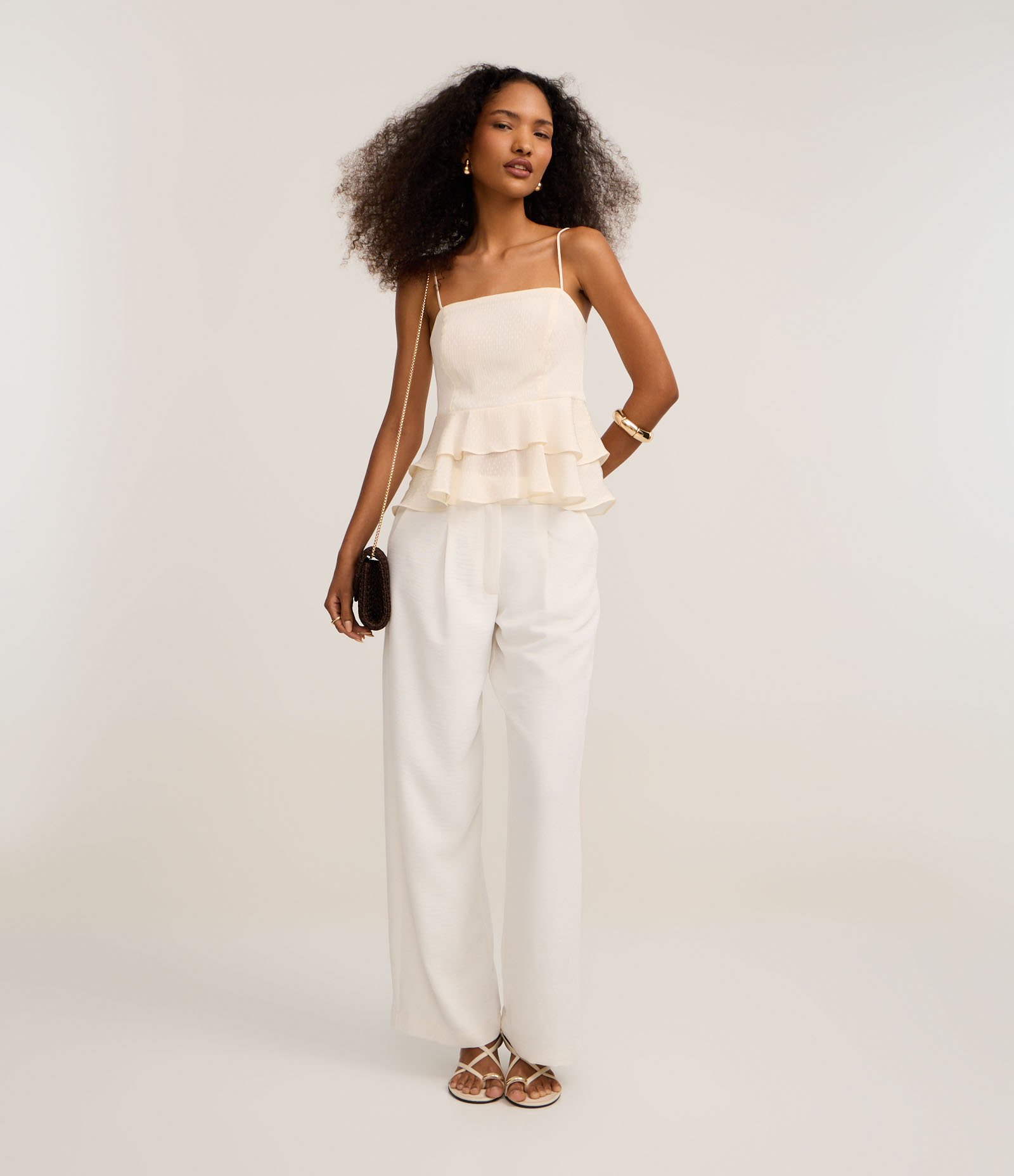 Blusa Peplum de Alça em Chiffon com Babados Off White 2
