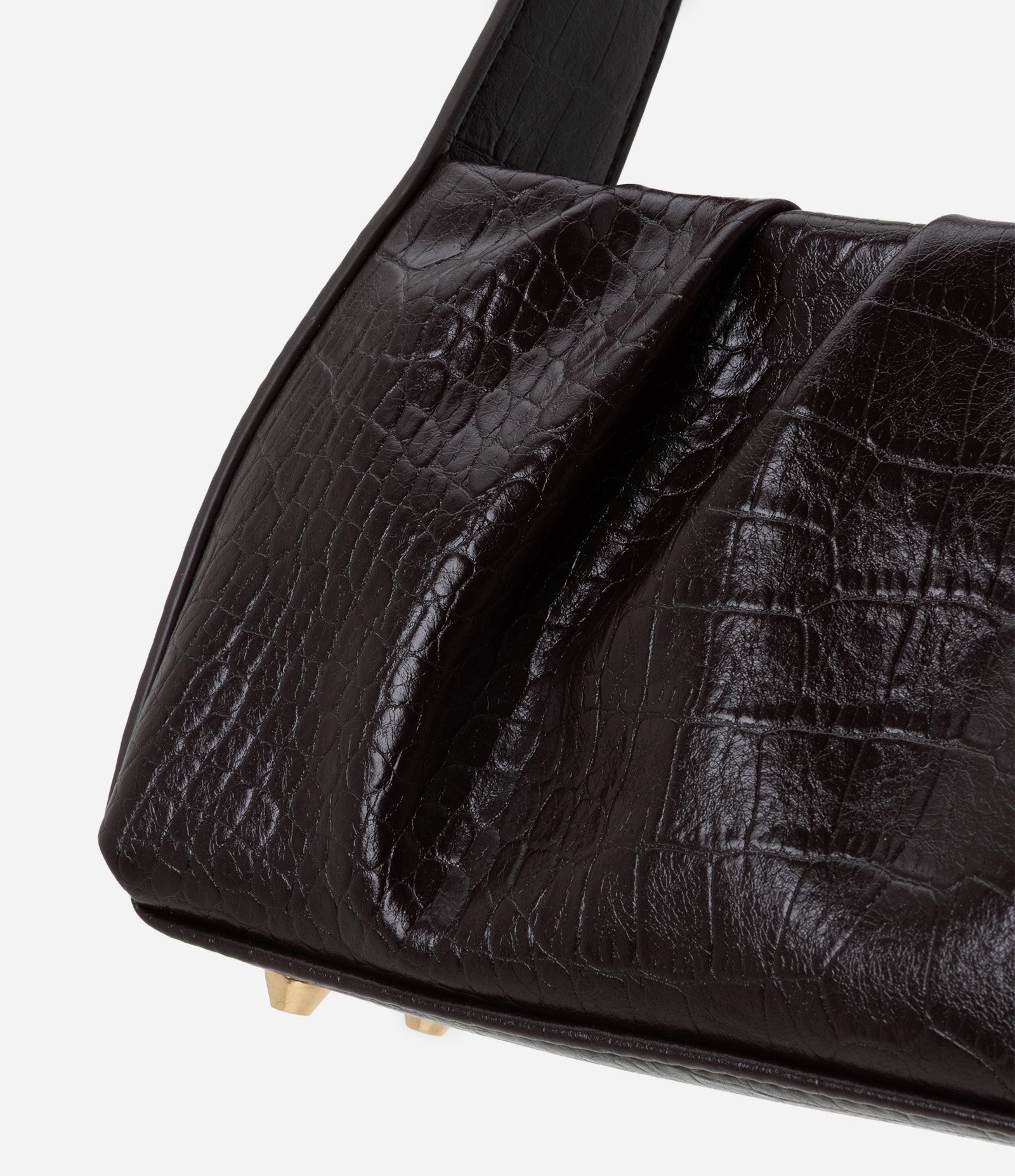Bolsa Baguete em PU com Textura Croco Vinho 5