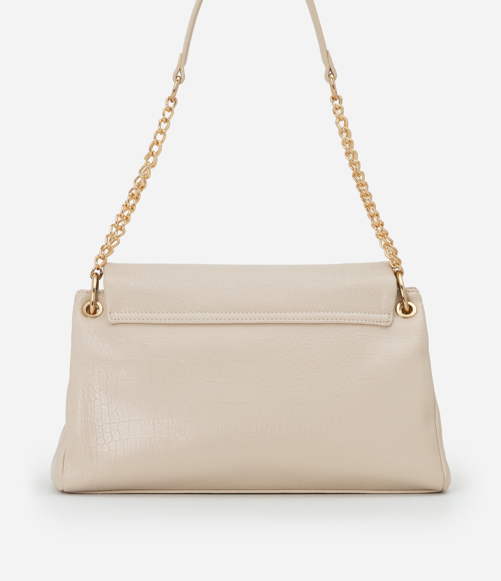 Bolsa Shoulder Grande com Alça Corrente e Metais em Light Gold Off White 3