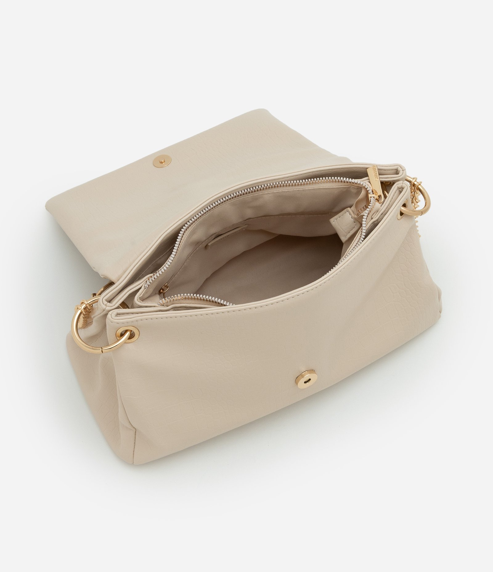 Bolsa Shoulder Grande com Alça Corrente e Metais em Light Gold Off White 4
