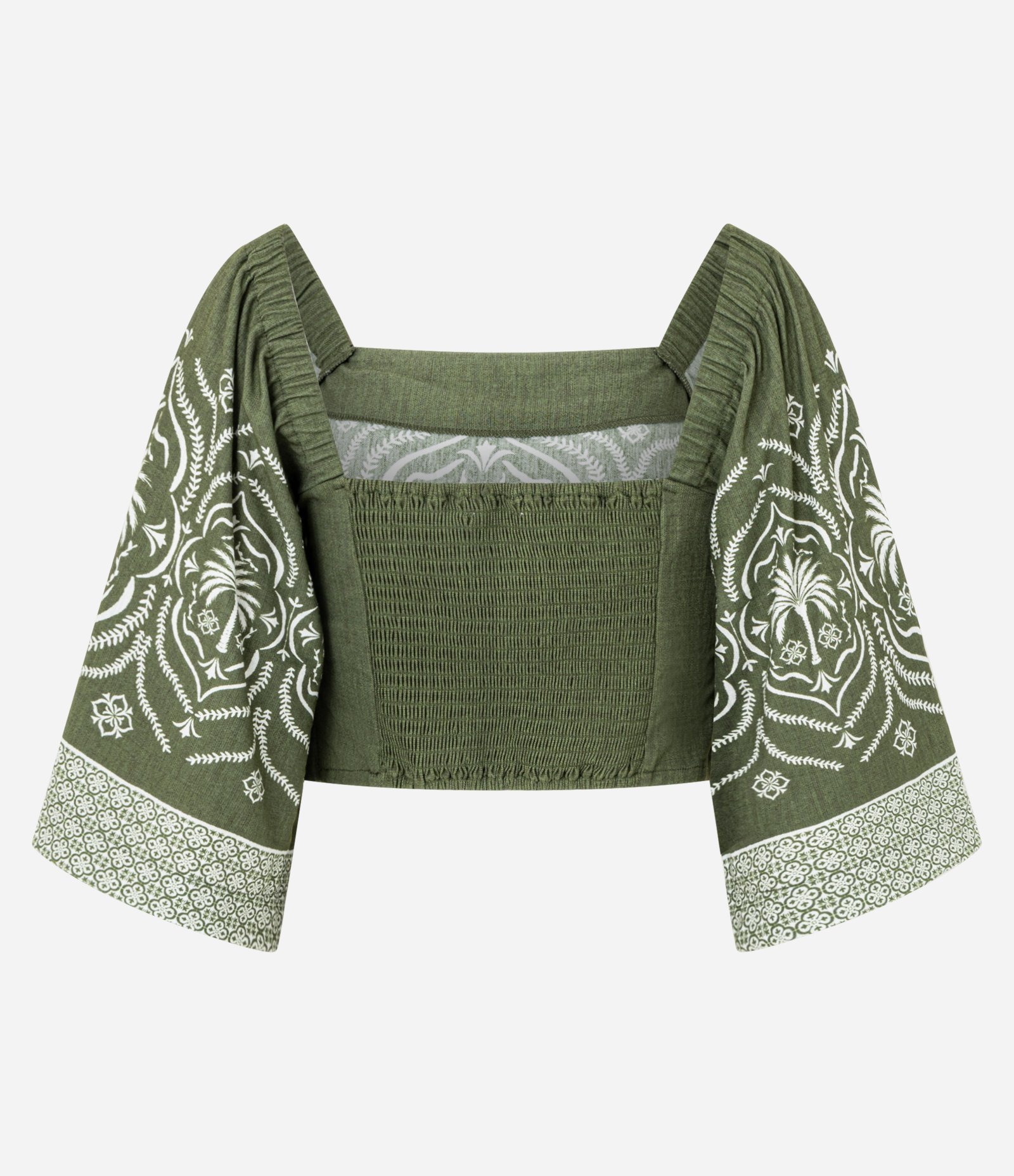 Blusa em Piquet com Manga Evasê e Estampa Arabesco Verde 2