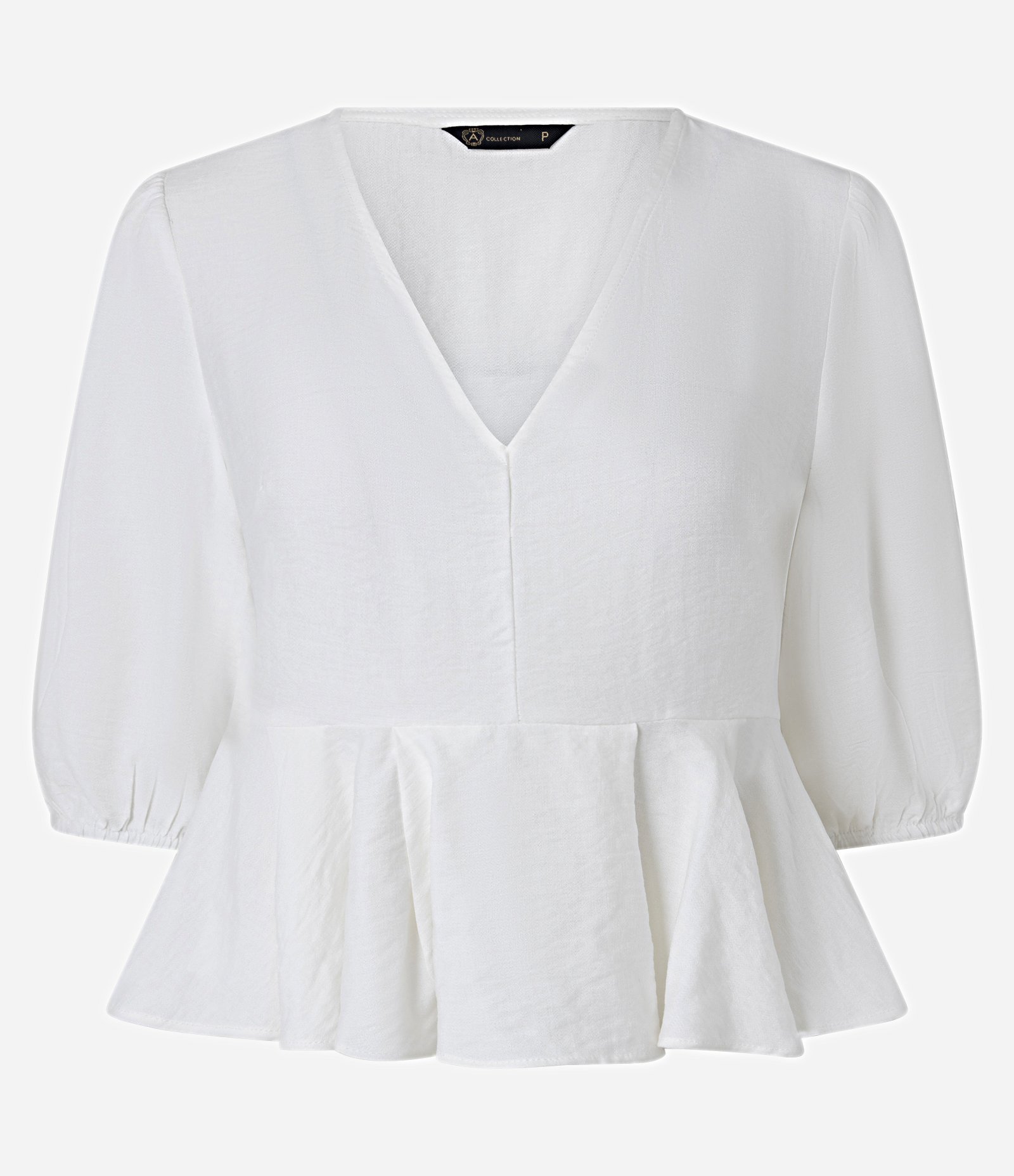 Blusa Peplum em Crepe com Manga 3/4 e Decote V Off White 5
