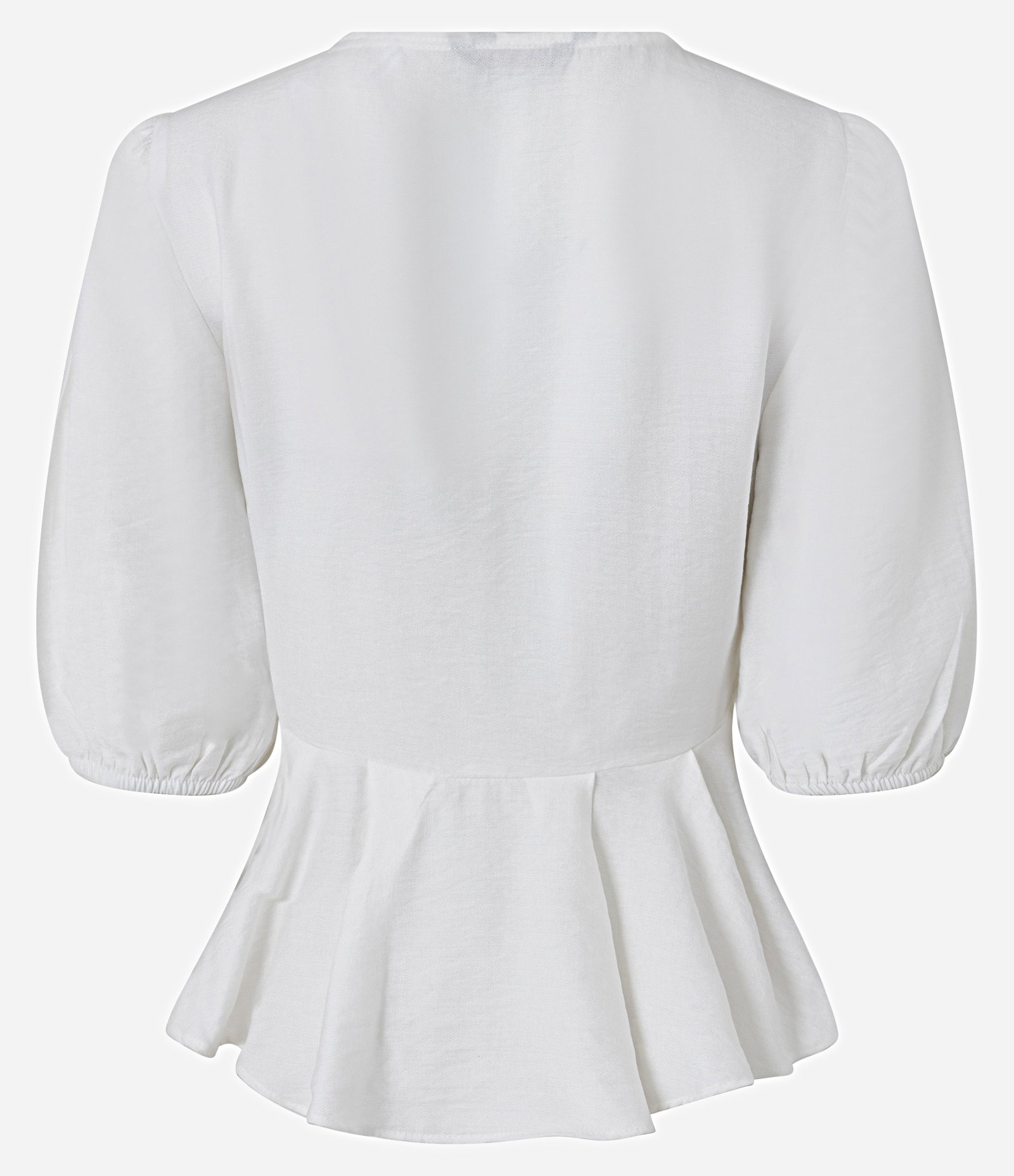 Blusa Peplum em Crepe com Manga 3/4 e Decote V Off White 6