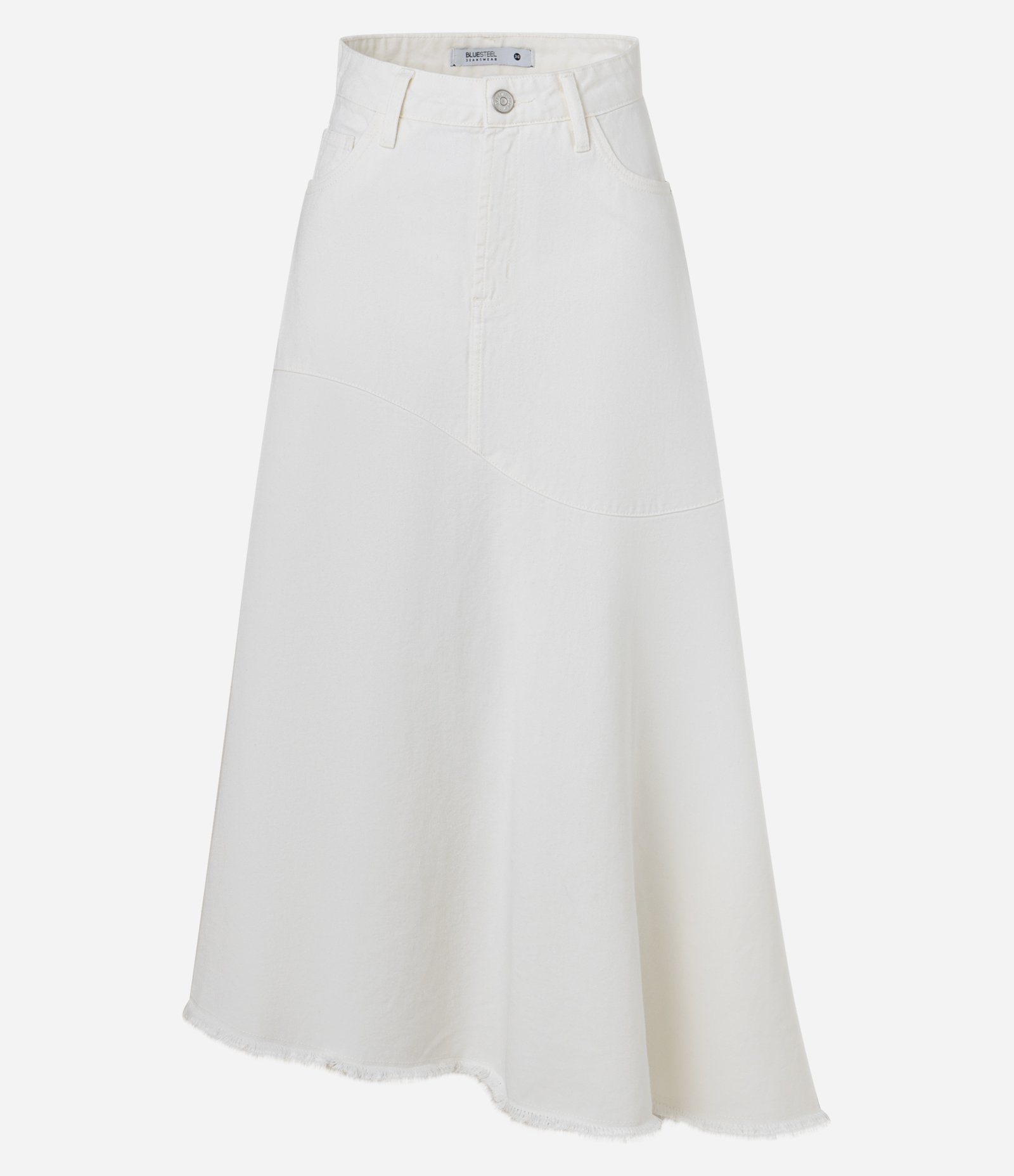 Saia Midi em Jeans com Barra Assimétrica Desteita Off White 5