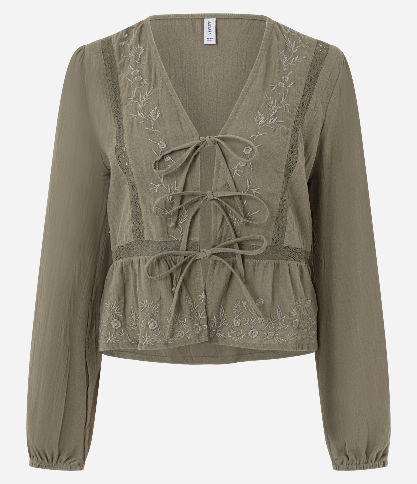 Blusa Bata com Bordado e Amarração Frontal Verde 5