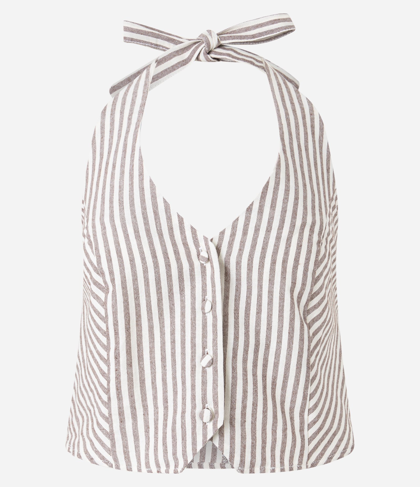 Blusa Frente Única em Jeans com Listras Verticais Marrom/Branco 5