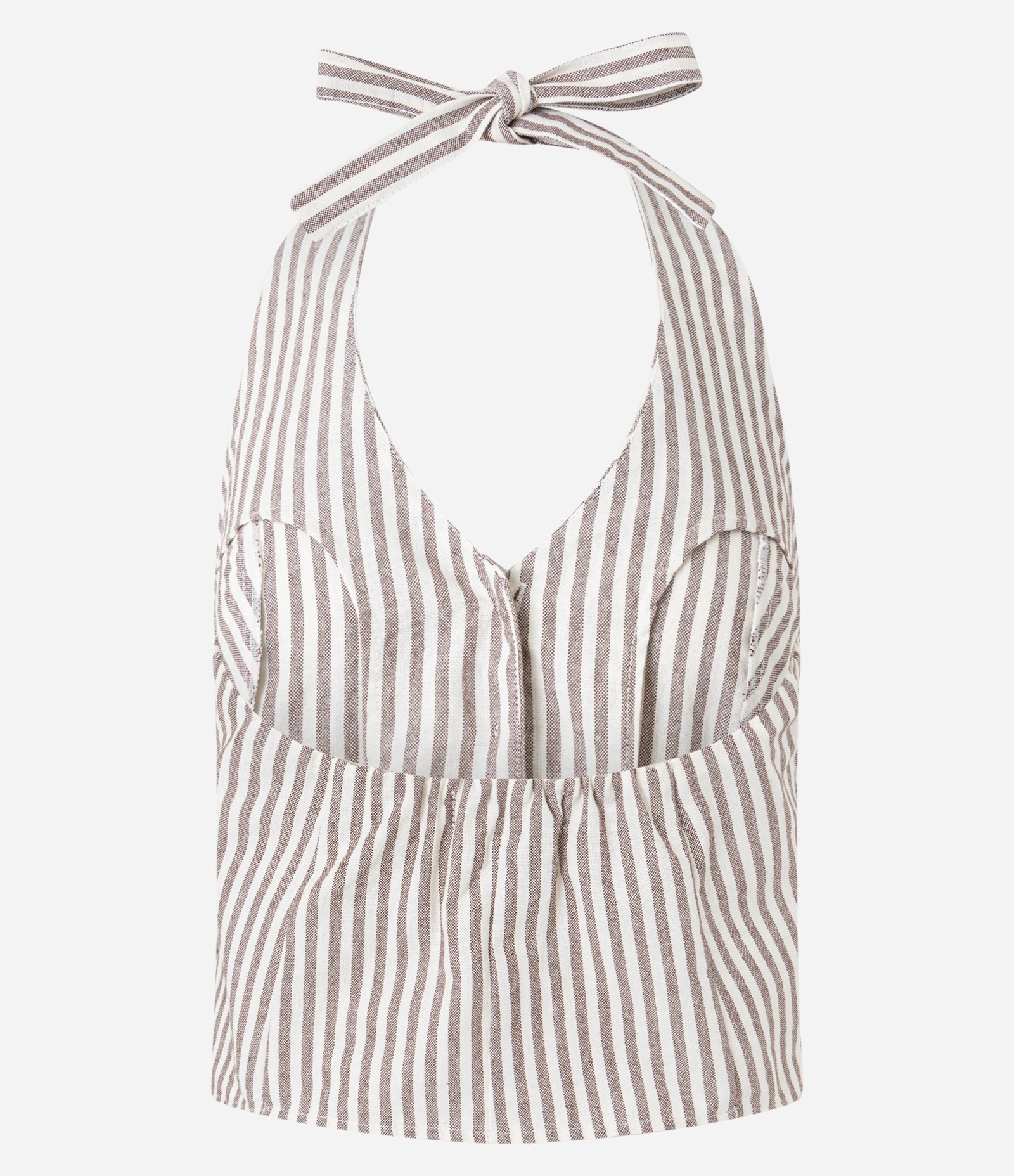 Blusa Frente Única em Jeans com Listras Verticais Marrom/Branco 6