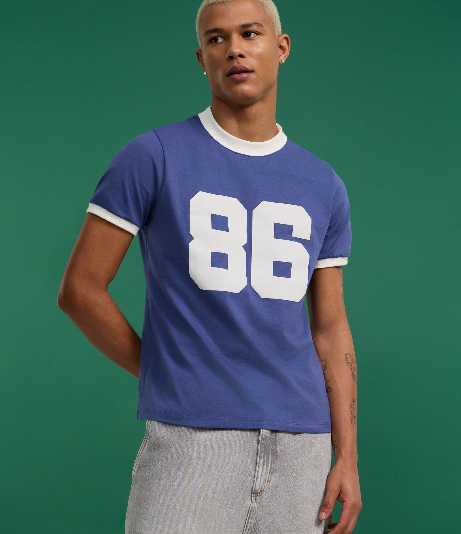 Camiseta Baby Tee Sportcore com Ribana e Estampa Lettering 86 Azul escuro 4